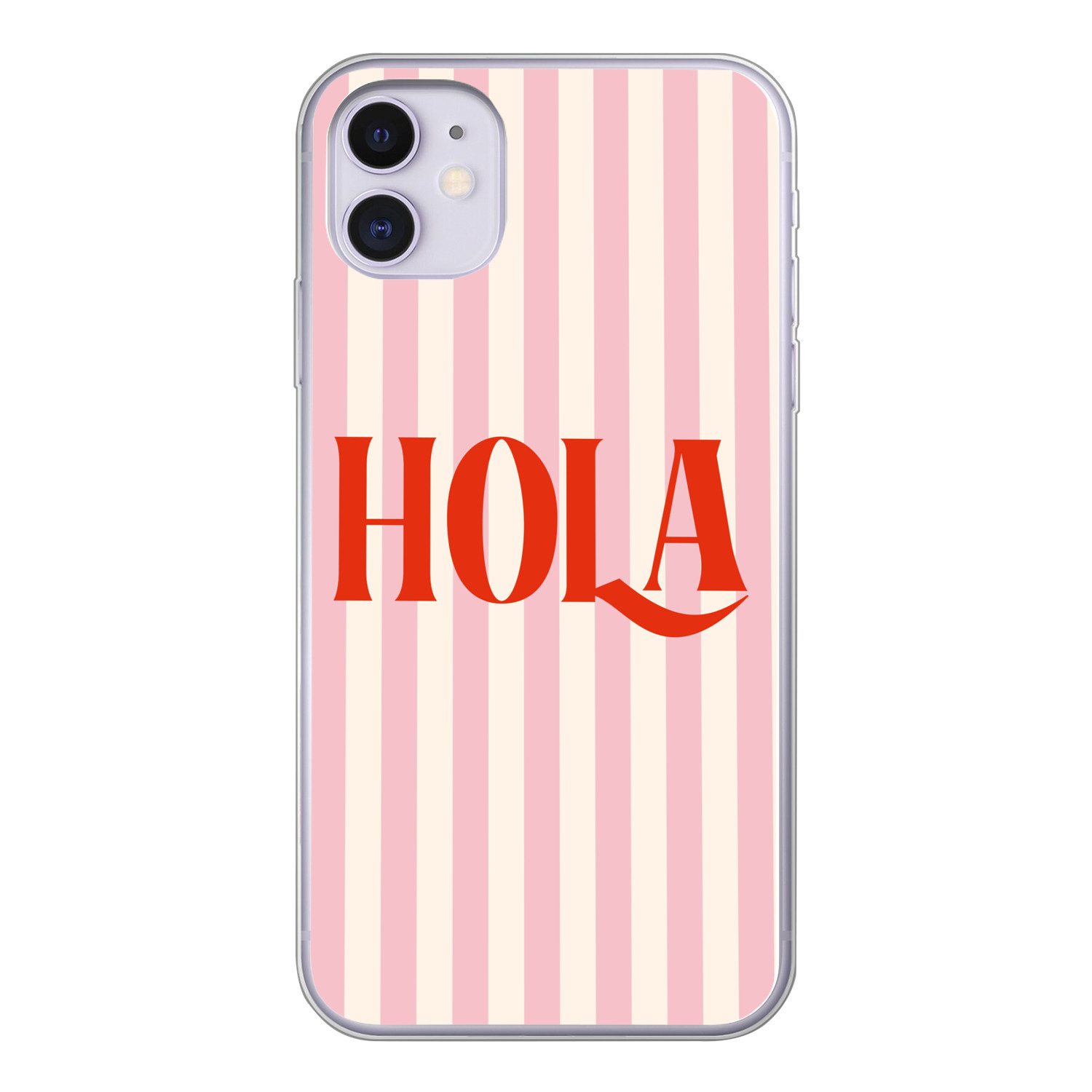 MuchoWow Handyhülle für Apple iPhone 11 Hola - Zitat - Streifen - Pastell - Rosa - Rot - W, Smartphone-Bumper, Print, Handy Schutzhülle Dünn