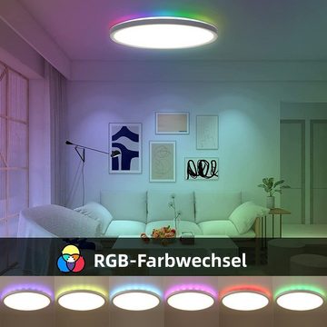 WILGOON Deckenleuchte 24W LED Deckenlampe Flach mit Fernbedienung RGB-Hintergrundbeleuchtung, LED fest integriert, RGB, warmweiß, naturweiß, tageslichtweiß, Dimmbare mit einstellbare 3000K-6000K Farbtemperatur, Ultra Dünn Ø29CM