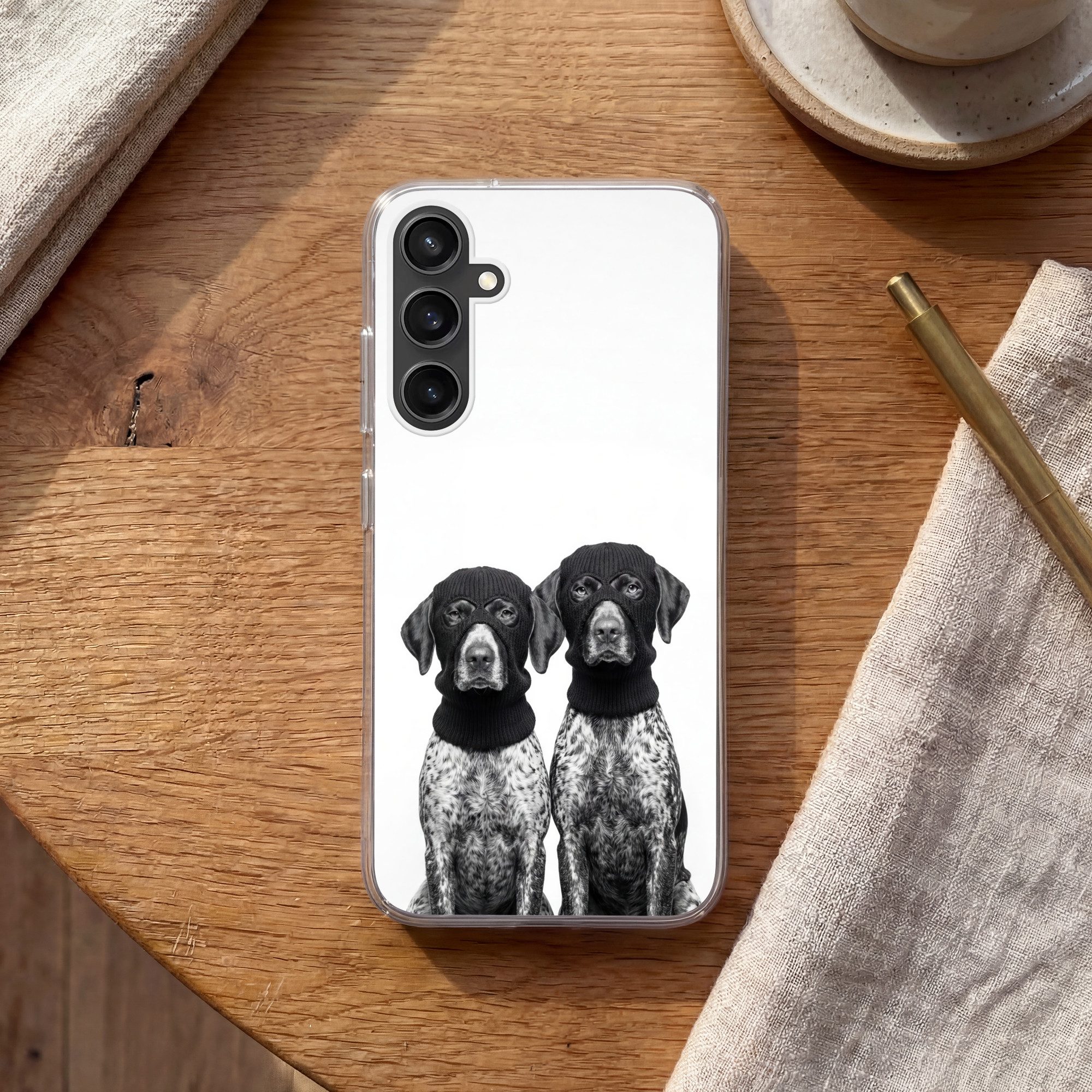 MuchoWow Handyhülle für Samsung Galaxy S23 FE Hunde - Balaclava - Schwarz - Weiß