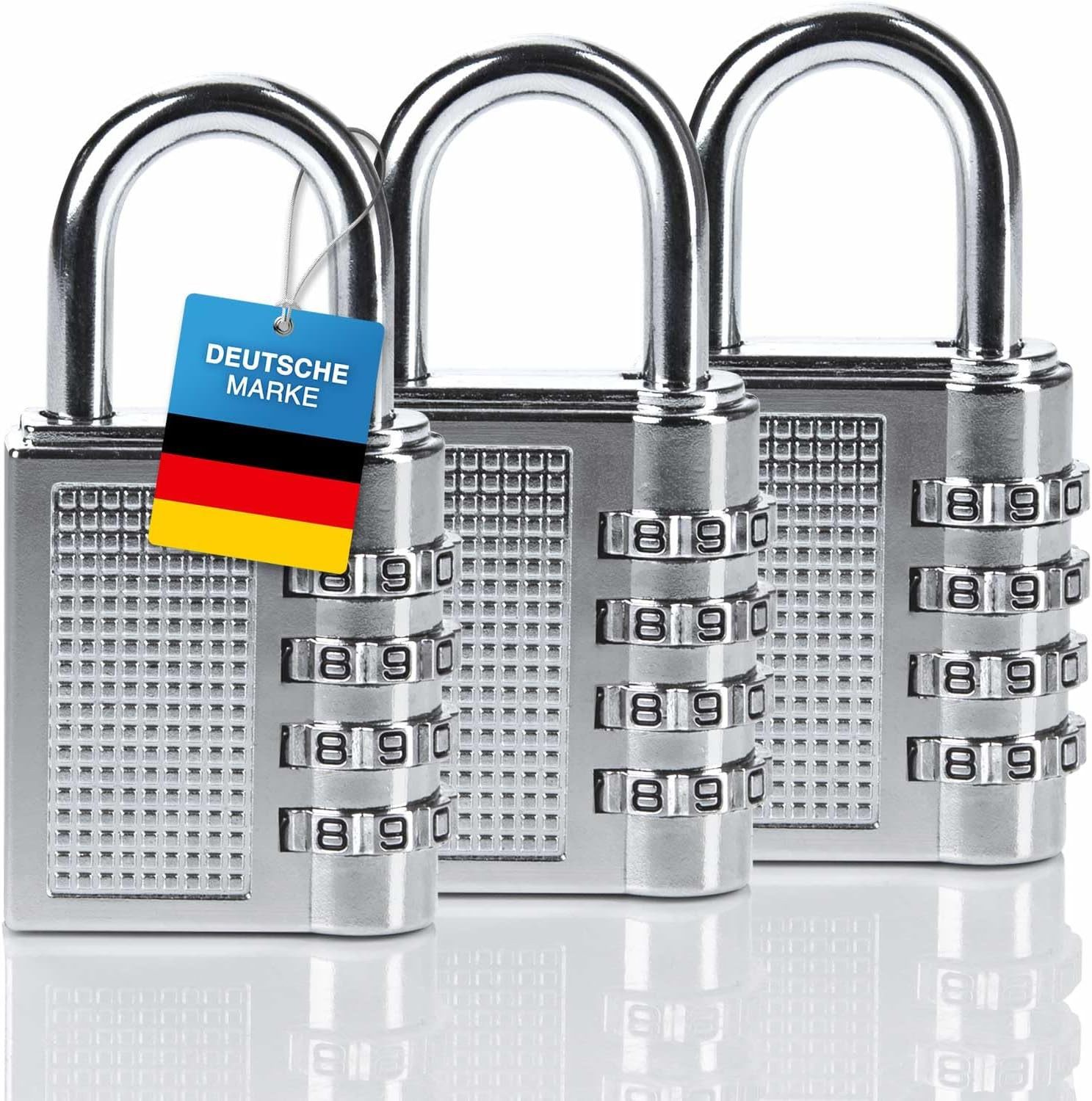 Goods+Gadgets Zahlenbügelschloss Reiseschloss mit Zahlencode – Sicheres Schloss für Taschen und Gepäck (Vorhängeschloss, 3-tlg., Reiseschloss), Kofferschloss