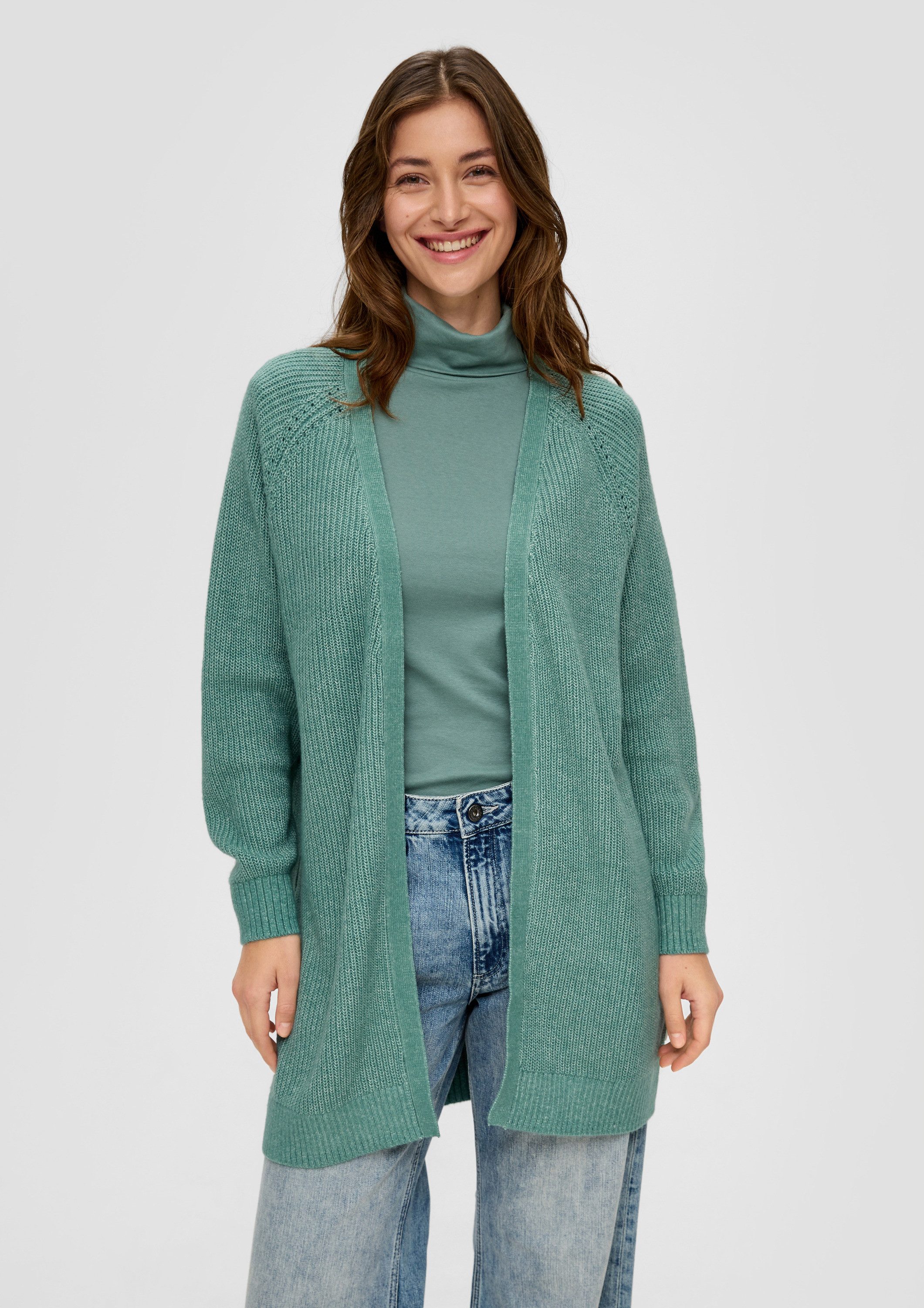 QS Cardigan Strickjacke Lange Strickjacke aus Baumwollmix