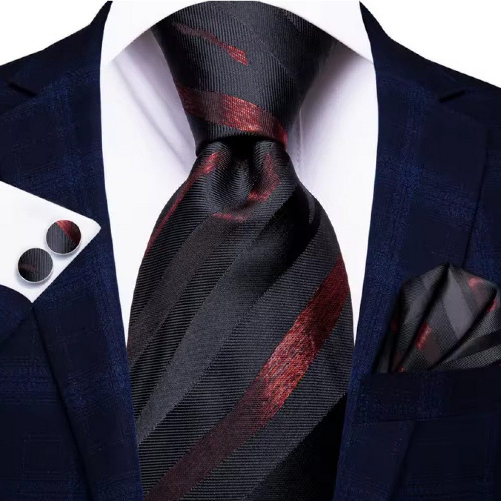 Ware aus aller Welt Krawatte Einstecktuch Manschettenknöpfe Seide Seidenkrawatte Schlips Binder