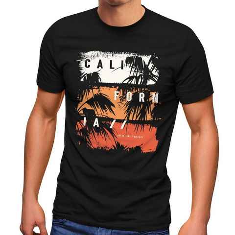 Neverless Print-Shirt Herren T-Shirt California Schriftzug Palmen Printshirt Aufdruck Fashion Streetstyle Neverless® mit Print