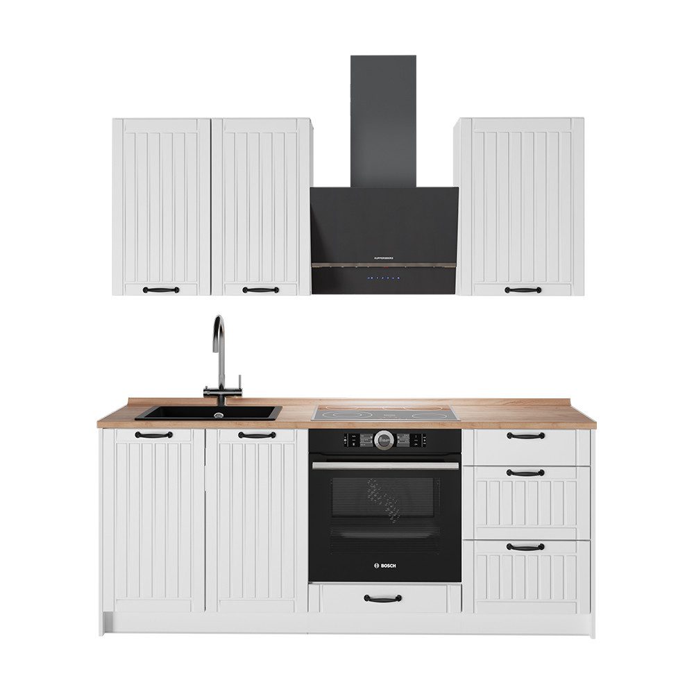 Vicco Küchenzeile Fame-Line, Weiß Landhaus/Weiß, 190 cm, AP Eiche