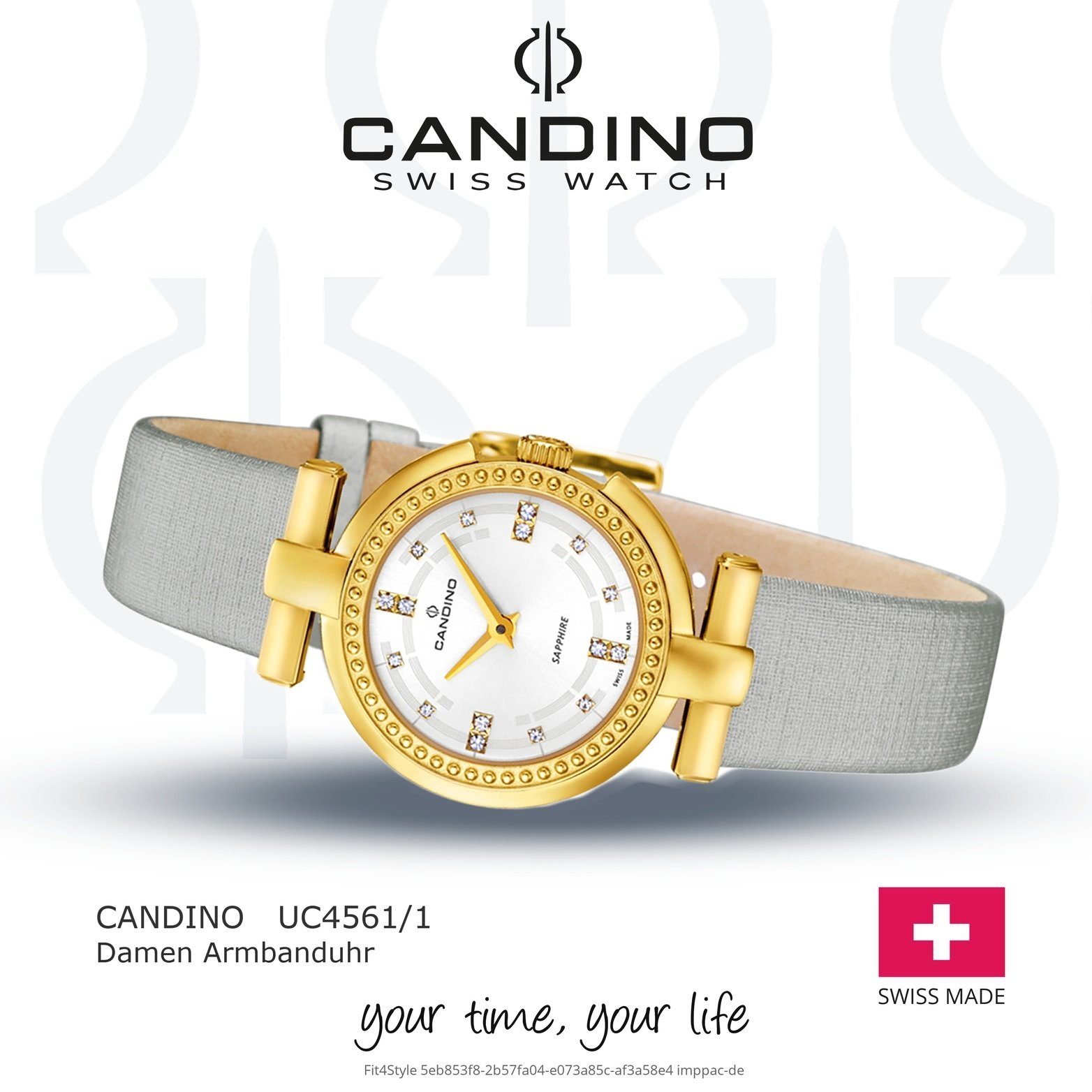 Damen Uhren Candino Quarzuhr D2UC4561/1 Candino Elegance Leder/Textil Damen Uhr, Damenuhr mit Leder/Textilarmband, rundes Gehäus