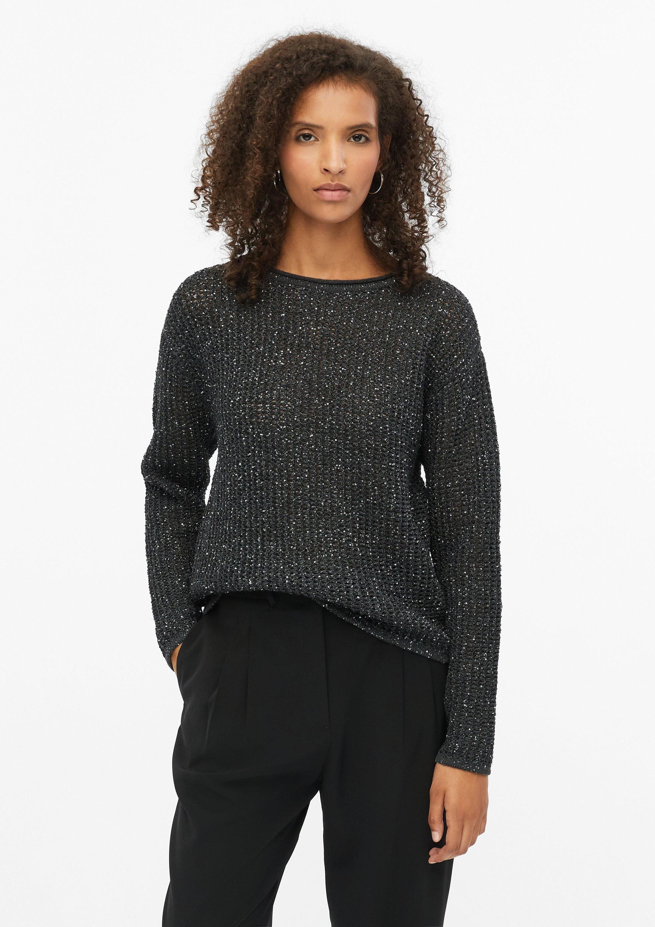 s.Oliver Longpullover Strickpullover Leicht transparenter Pullover mit Pailletten im Relaxed Fit