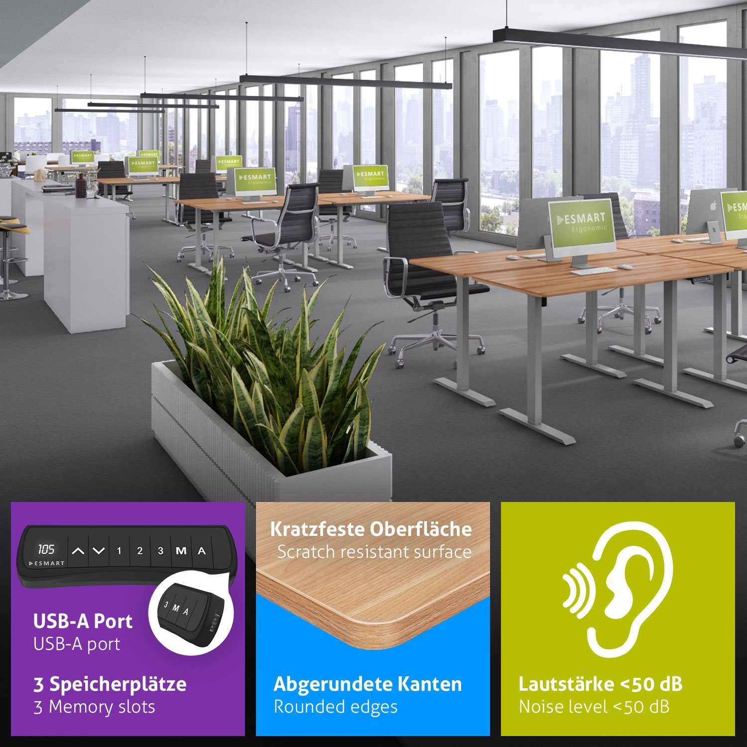 ESMART Schreibtisch ESMART Germany, ETX-121 Elektrisch höhenverstellbarer Schreibtisch