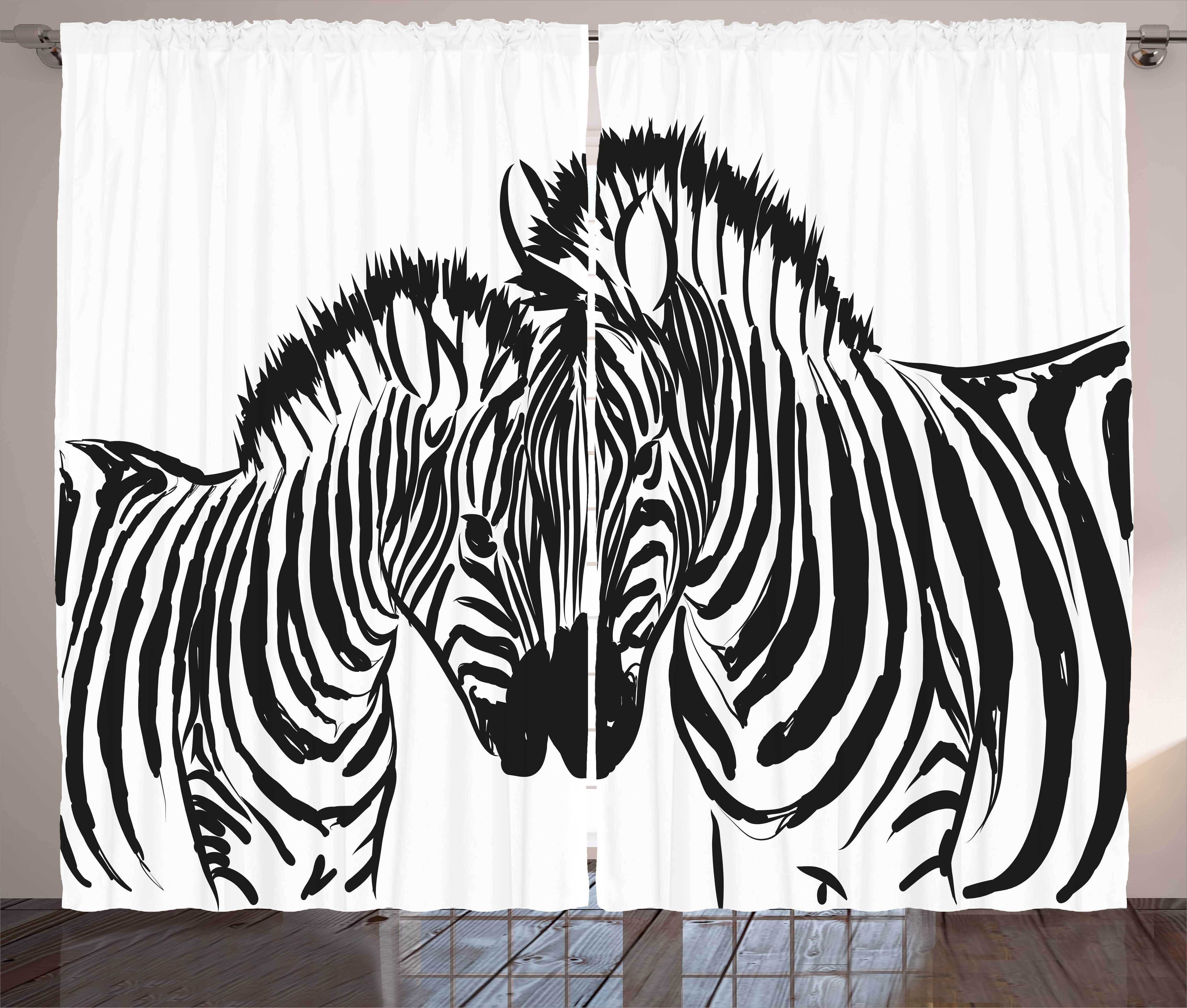Gardine Schlafzimmer Kräuselband Vorhang mit Schlaufen und Haken, Abakuhaus, Safari Monochrome Jungle Zebras