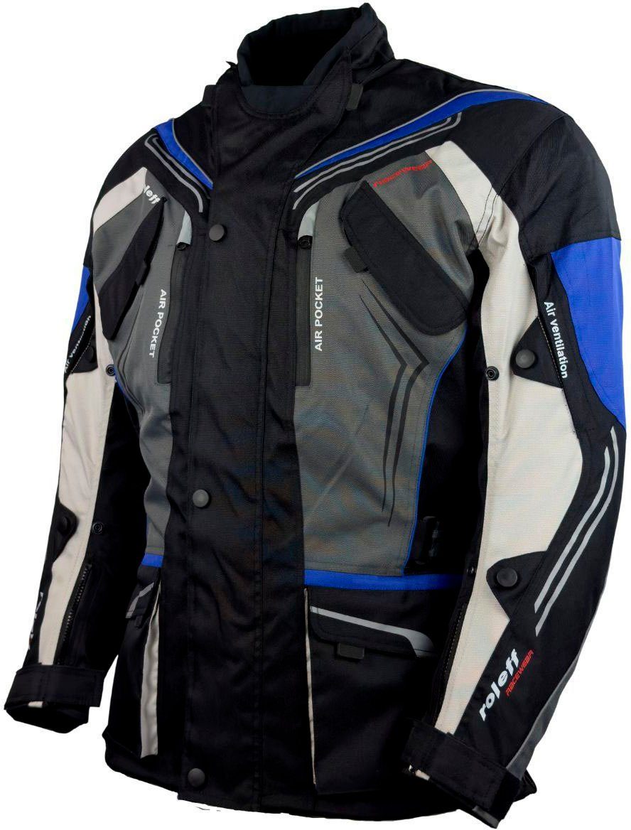 Motorradjacke Sicherheitsstreifen roleff blau Turin mit