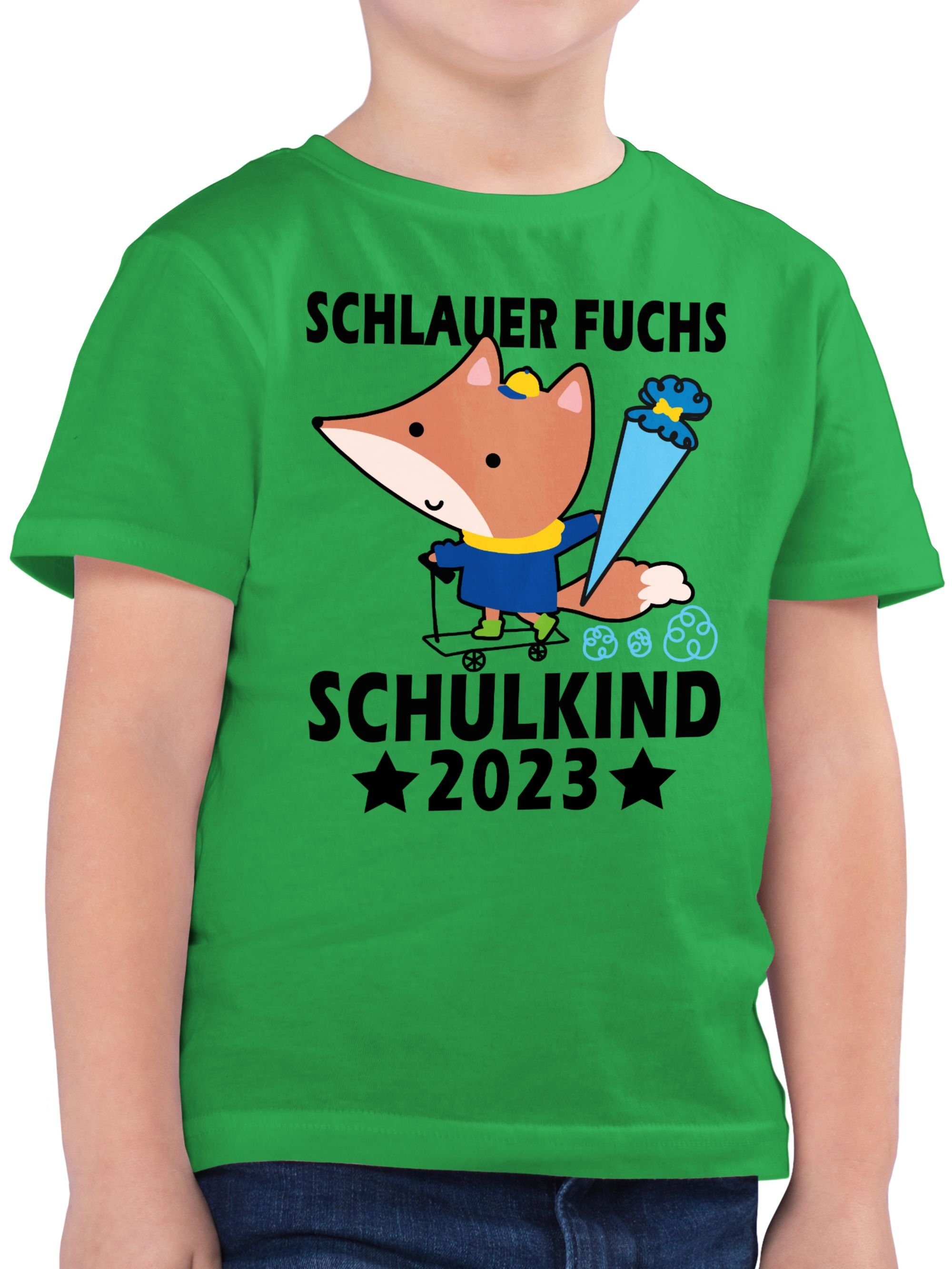 Shirtracer T-Shirt 02 schwarz Schulkind Schlauer Schulanfang Fuchs Grün Geschenke - Einschulung Junge 2023