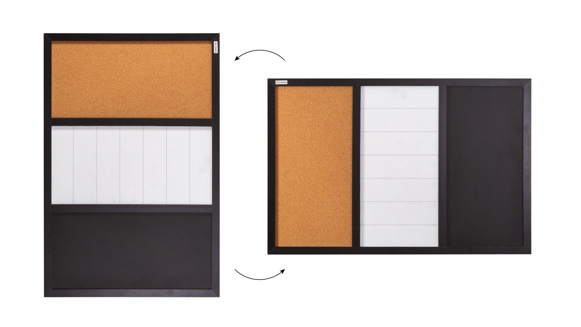 ALLboards Magnettafel 3-in-1-Kombitafel: Whiteboard, Kreide (magnetisch) und Kork, 60×40 cm – Bild 5 von 5