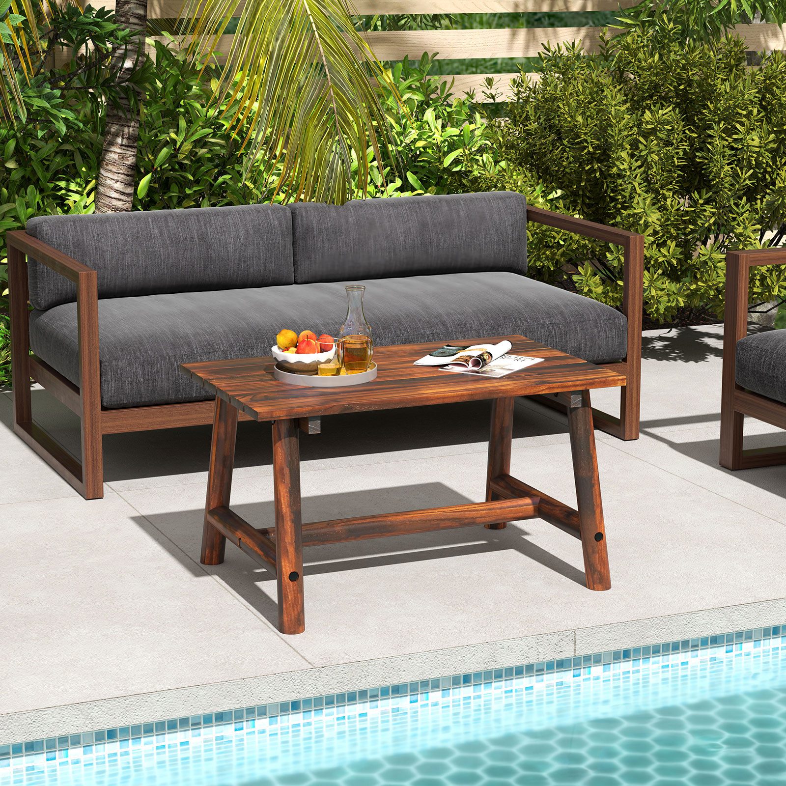 COSTWAY Gartentisch (1-St), Outdoor-Couchtisch, Massivholz-Terrassentisch