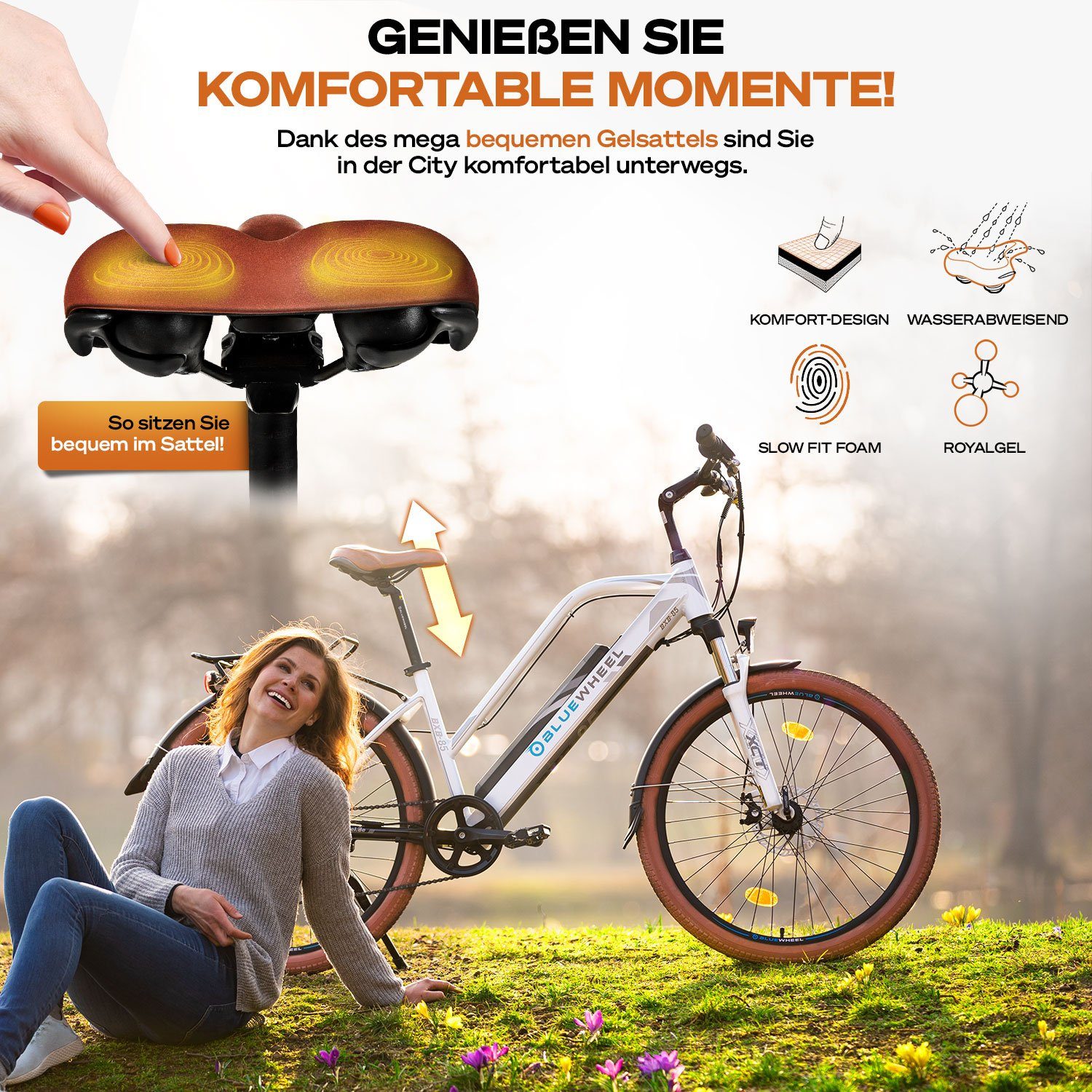 Ebike I Bluewheel 7 Qualitätsmarke Deutsche E-Bike Wh Kettenschaltung, Top Gang, Akku, Electromobility BXB85, City + 373,40 Heckmotor, Nabenmotor