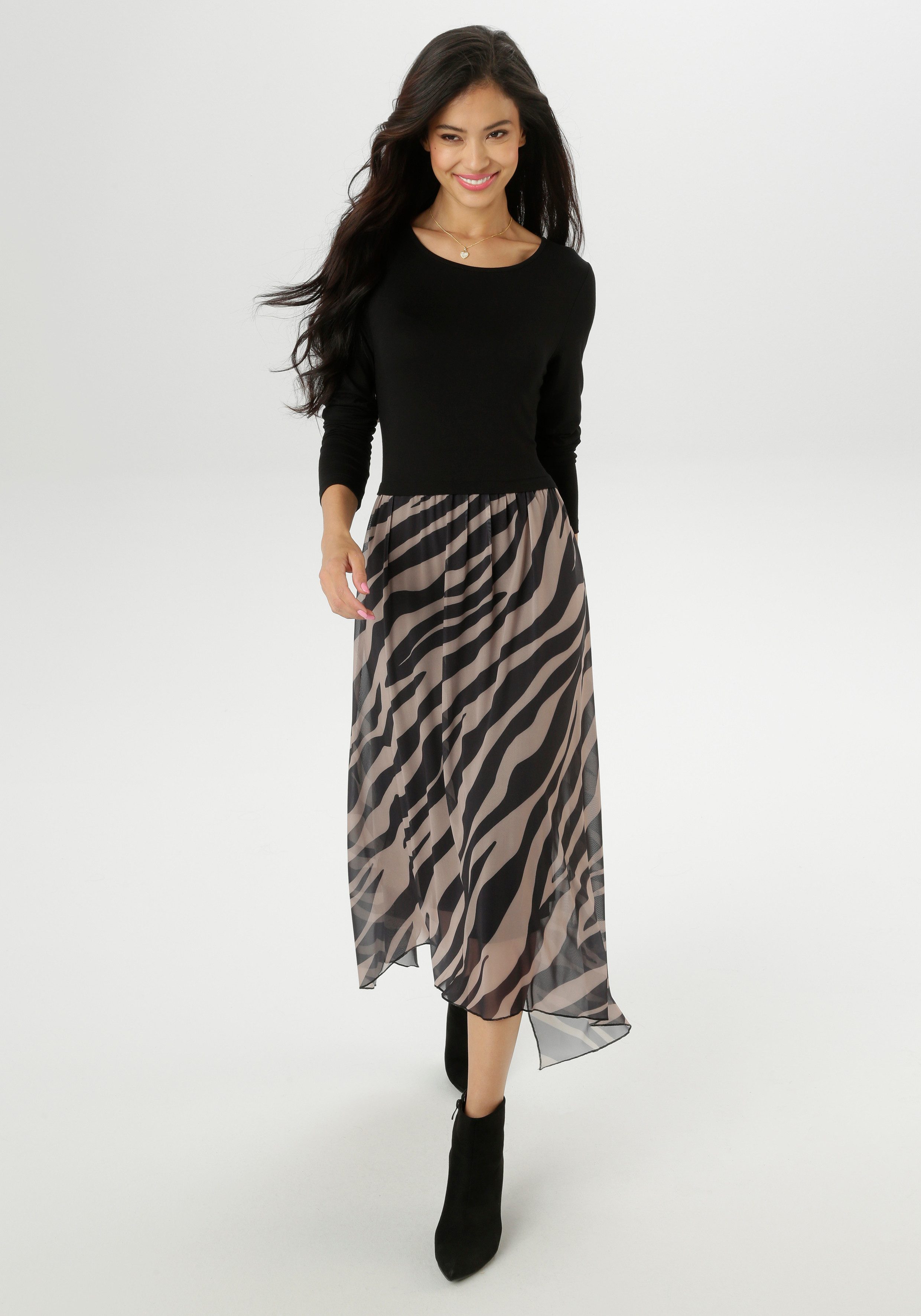 Aniston SELECTED Jerseykleid im Materialmix mit trendigen Animalprint - NEUE KOLLEKTION