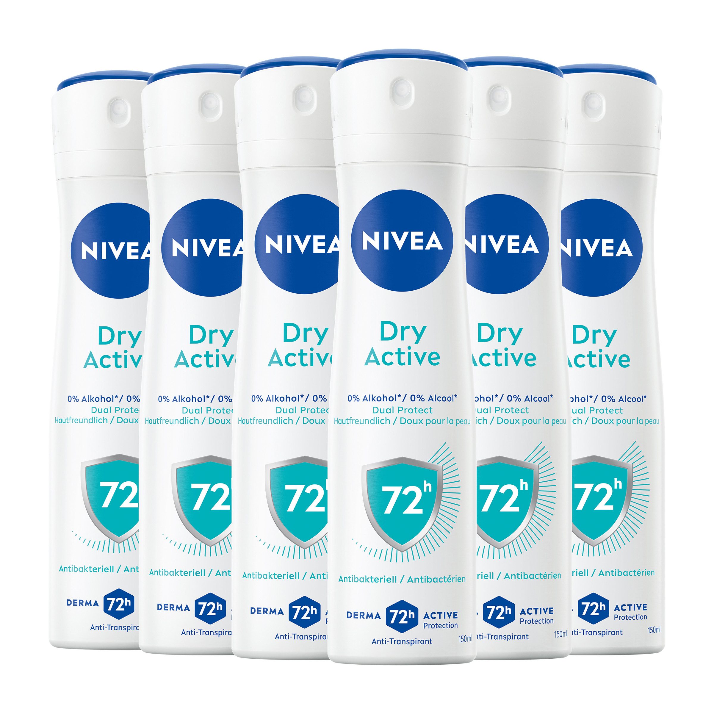 Nivea Deo-Spray Dry Active 6 x 150ml Derma 72h Aktiv-Schutz, 6-tlg., Derma 72h Aktiv-Schutz