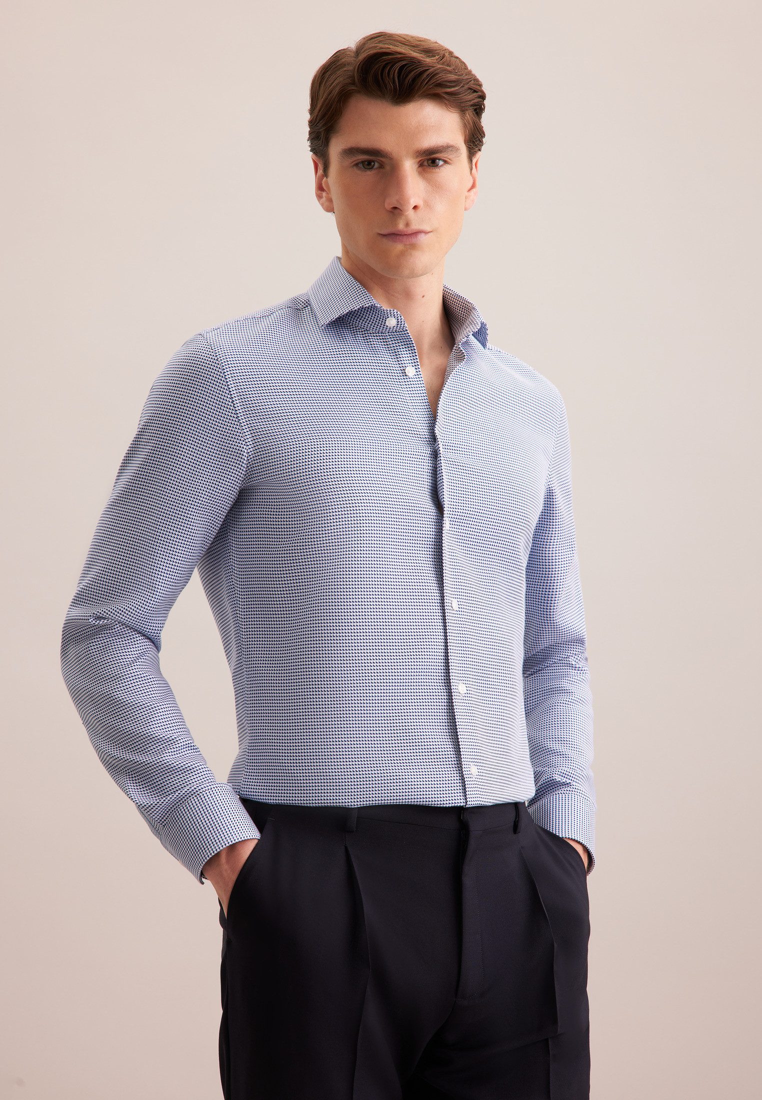 seidensticker Businesshemd Schwarze Rose Shaped 1/1 Kentkragen Pepita