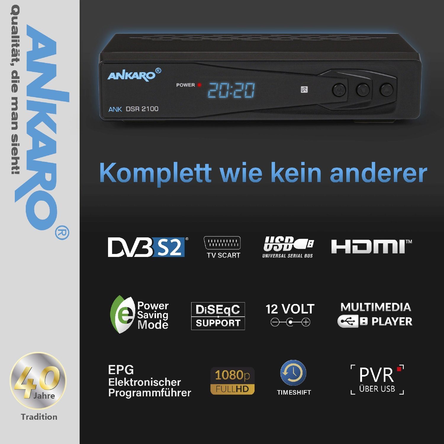 mit USB, SAT-Receiver Ankaro 2100 - Kabel Timeshift + (PVR, HDMI, HDMI Aufnahmefunktion Coaxial tauglich) & Unicable SCART, DSR