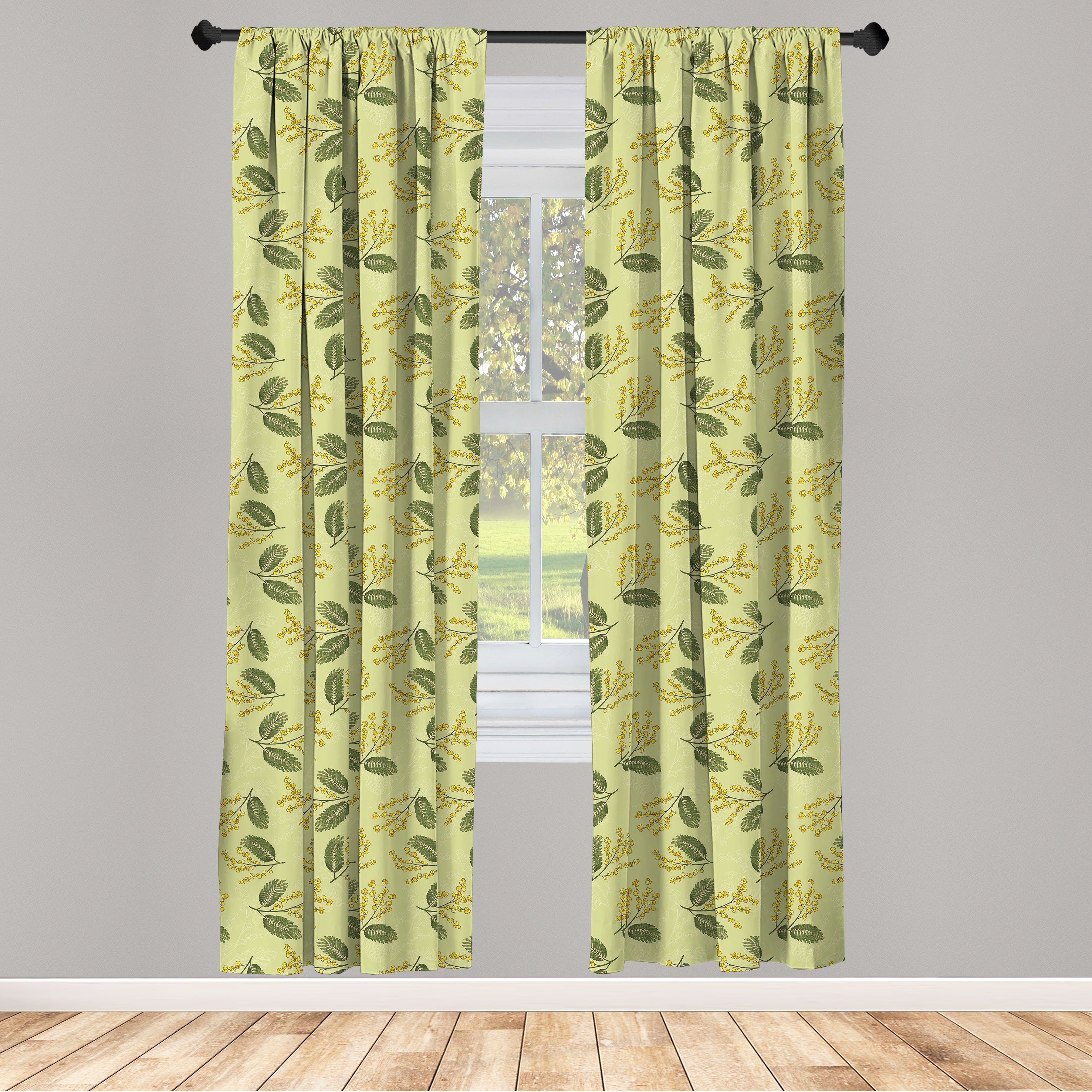 Gardine Vorhang für Wohnzimmer Schlafzimmer Dekor, Abakuhaus, Microfaser, Floral Gelb Exotische Tiny Flora Kunst