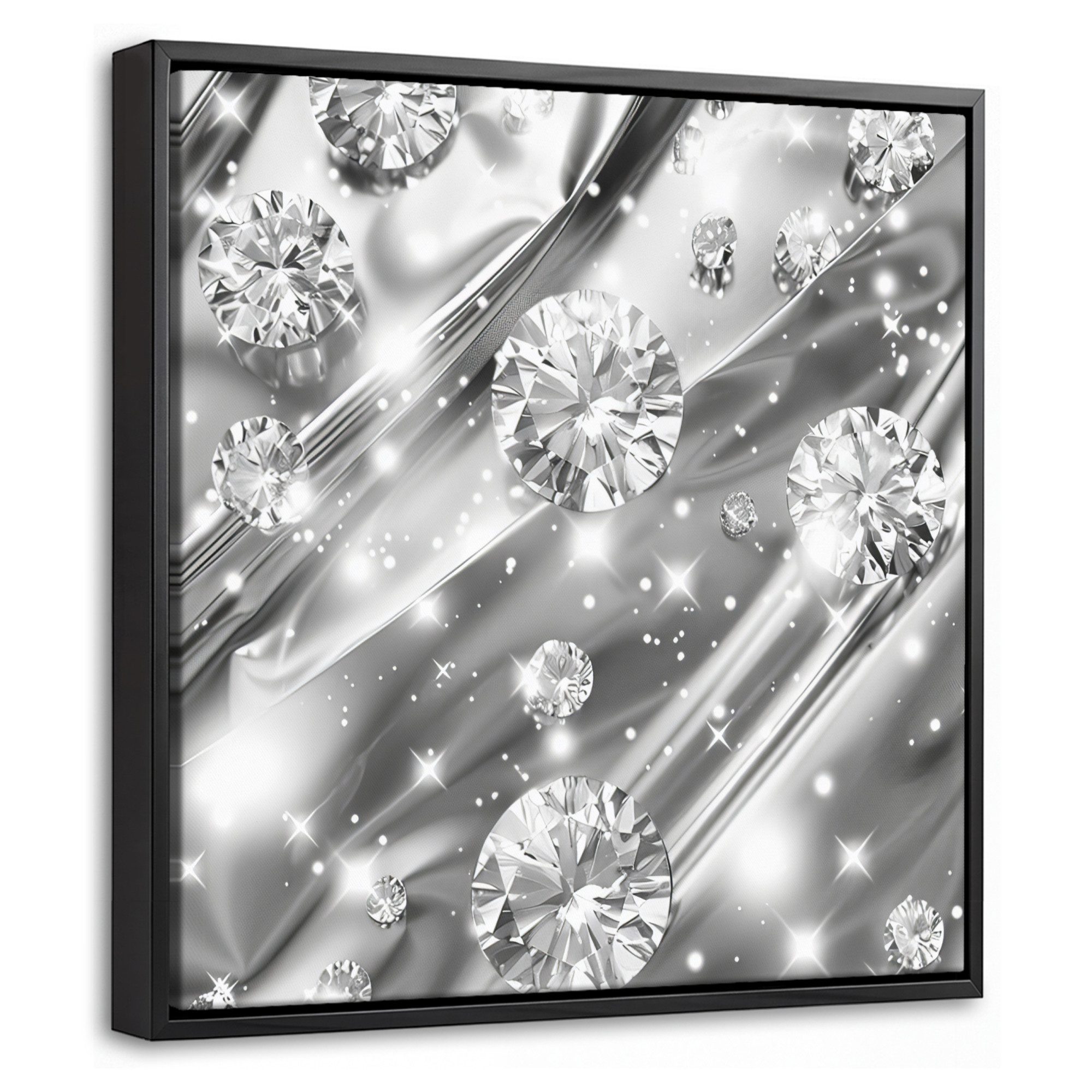 OneMillionCanvasses® Leinwandbild mit Rahmen - Abstrakt - Diamant - Luxus - Modern - Silber, Fotodruck (1 St), Leinwand Bilder Klein, Wand Dekoration Aesthetic 20x20cm