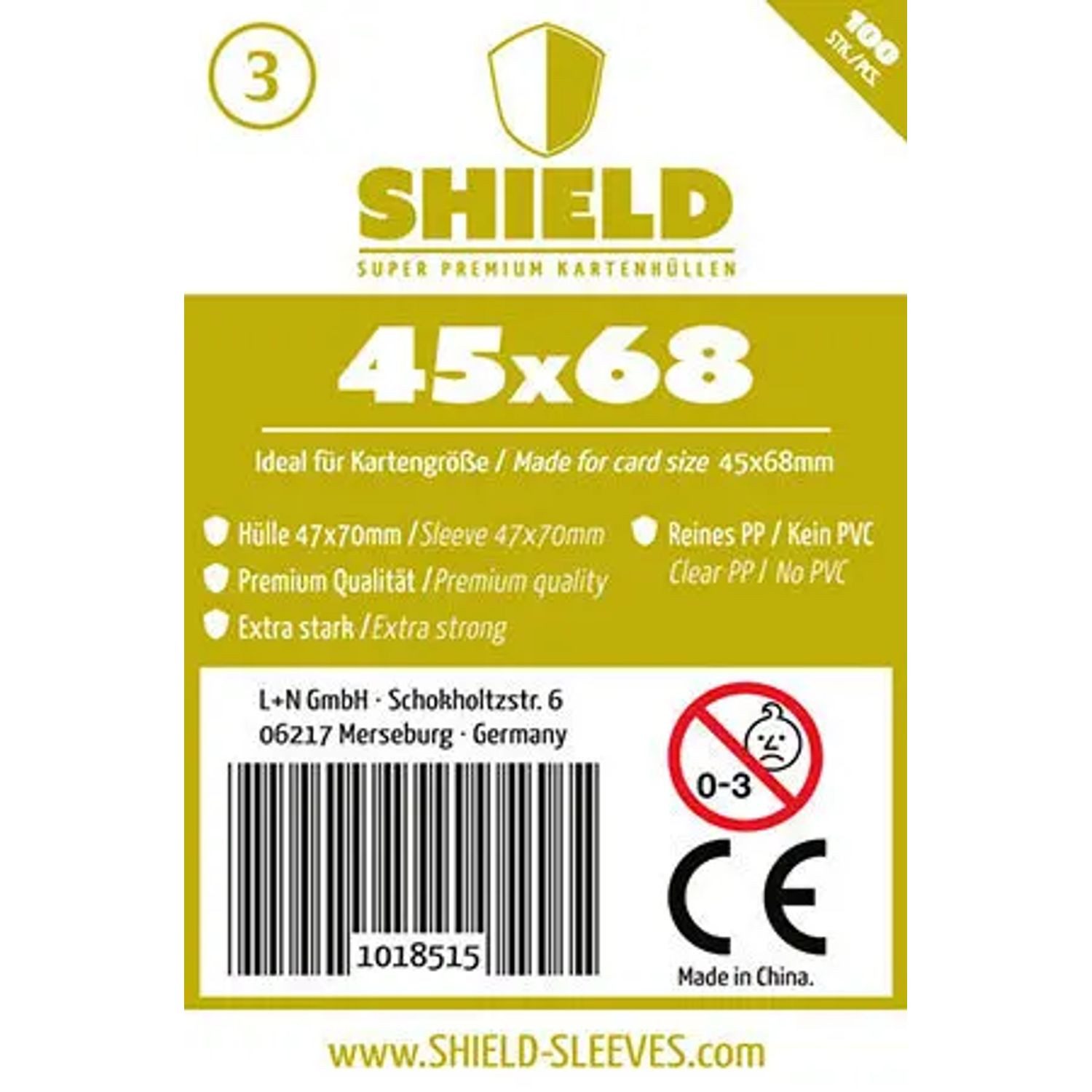 SHIELD Spiel Shield 3 - 100 Super Premium Kartenhüllen für Kartengröße 45 x 68 mm