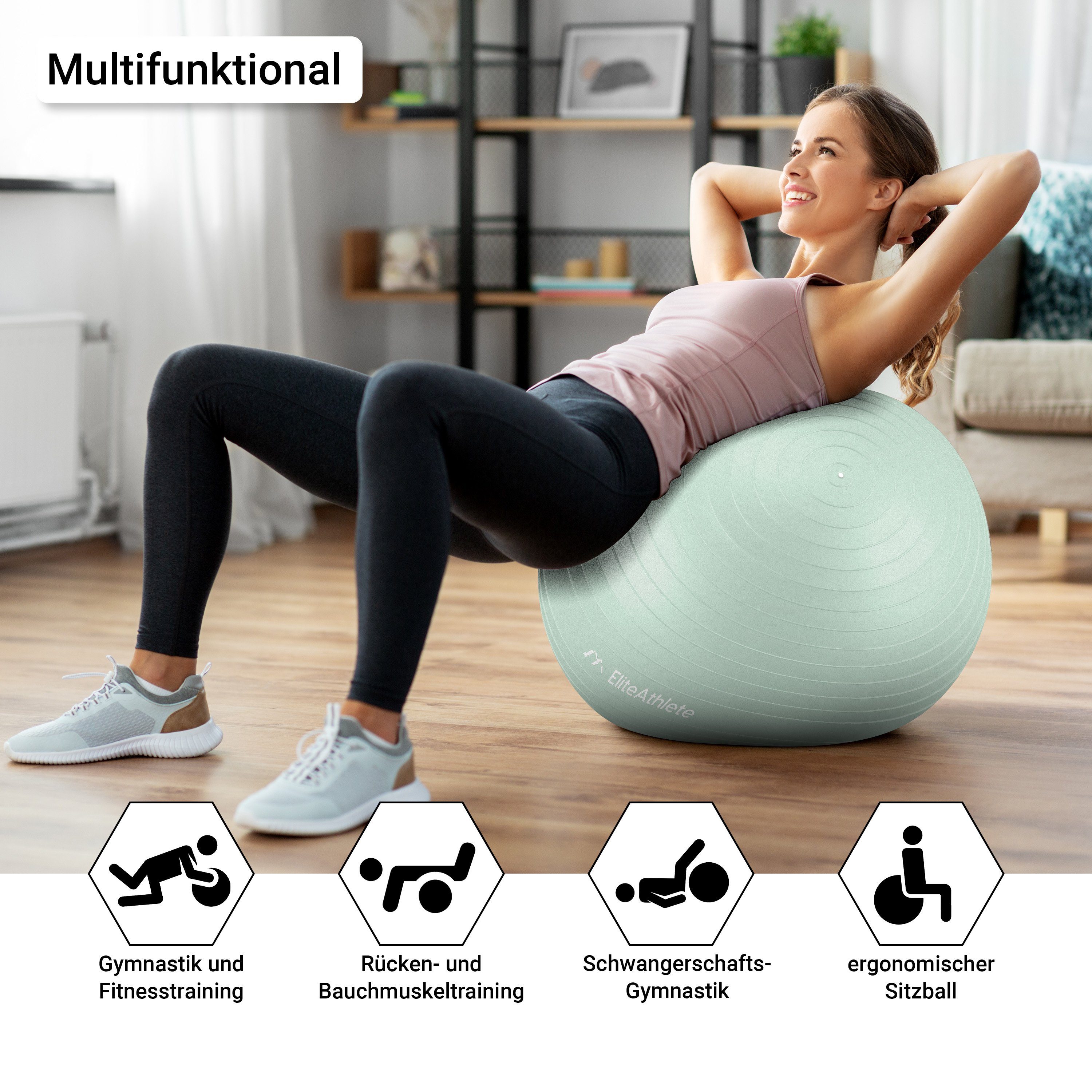 EliteAthlete Gymnastikball Gymnastikball Sitzball Büro ergonomisch - Fitness Yoga Schwangerschaft