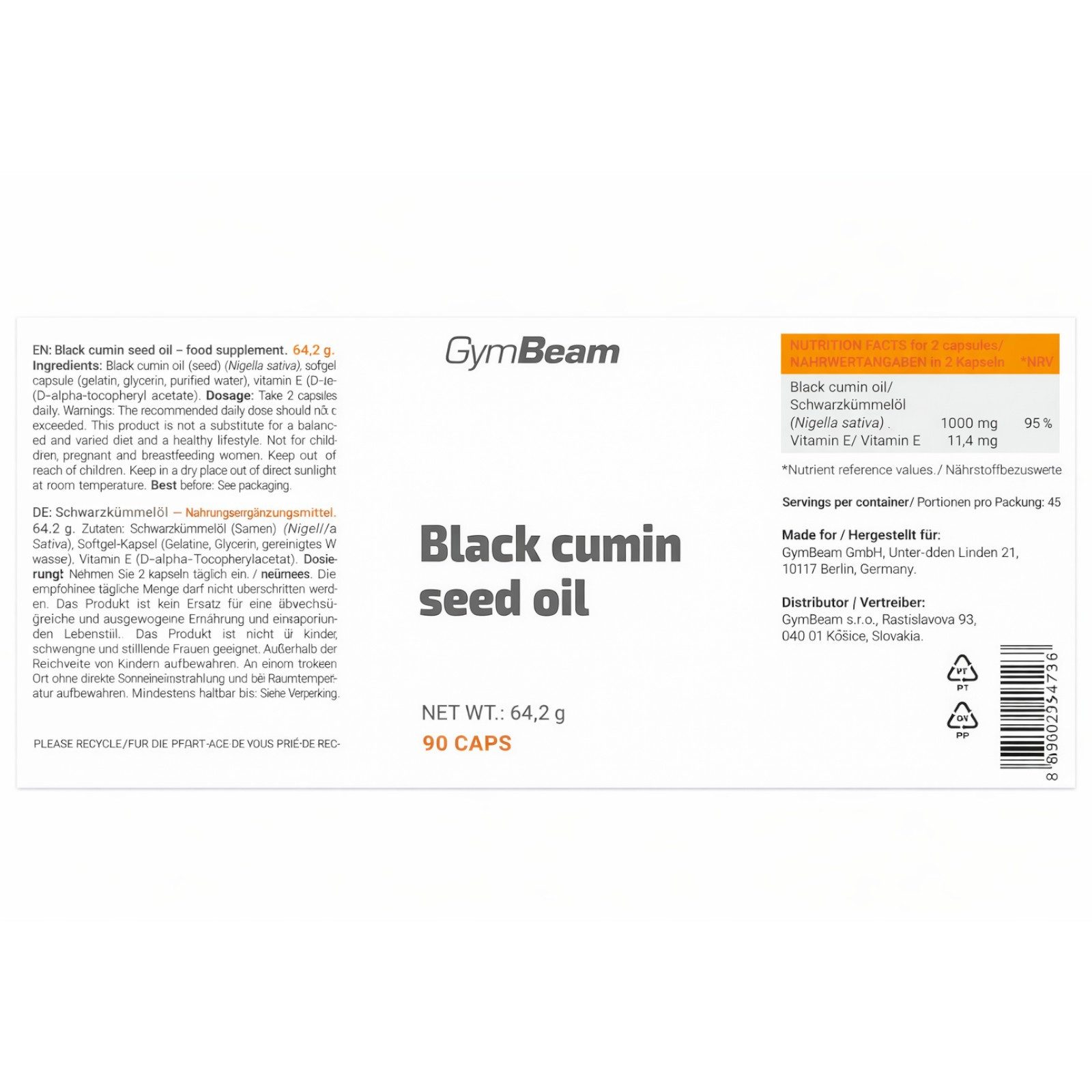 GymBeam Schwarzkümmelöl Kapseln, 90 St., 64,2 g