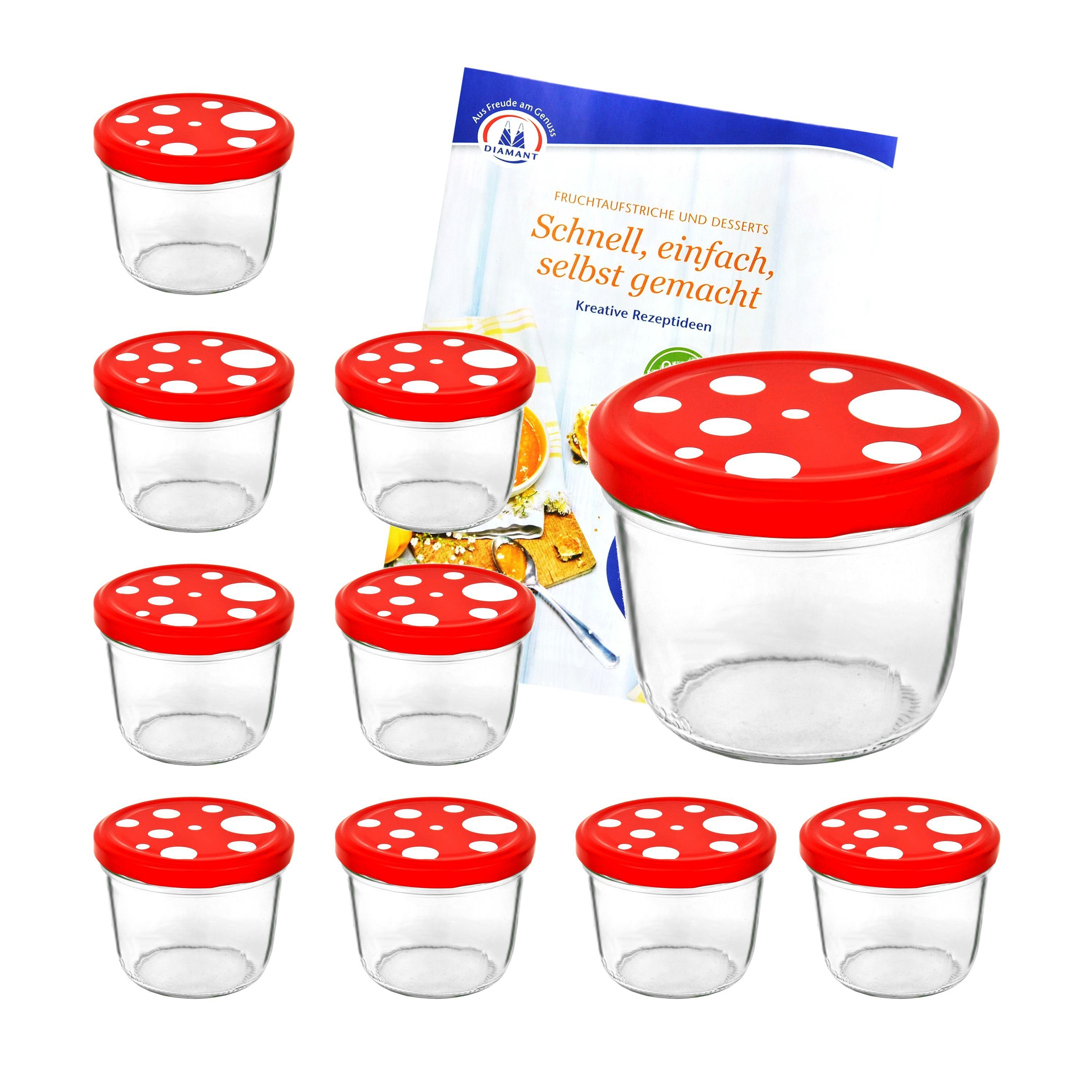 MamboCat Einmachglas 10er Set Sturzglas 230 ml Fliegenpilz rot weiß gepunkteter Deckel, Glas