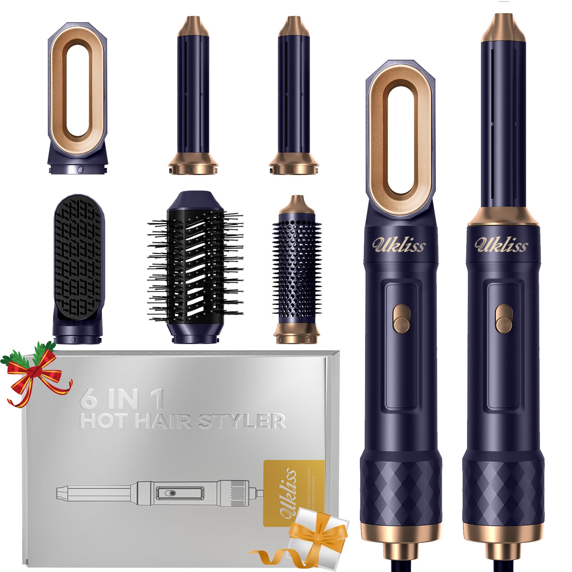 UKLISS Multihaarstyler 6-in-1-Haarstyler- und Föhn-Set, 1000-W-Rundbürsten-Föhn, Luftlockenstab, Warmluft- und Glättbürste, Styling für alle Haartypen