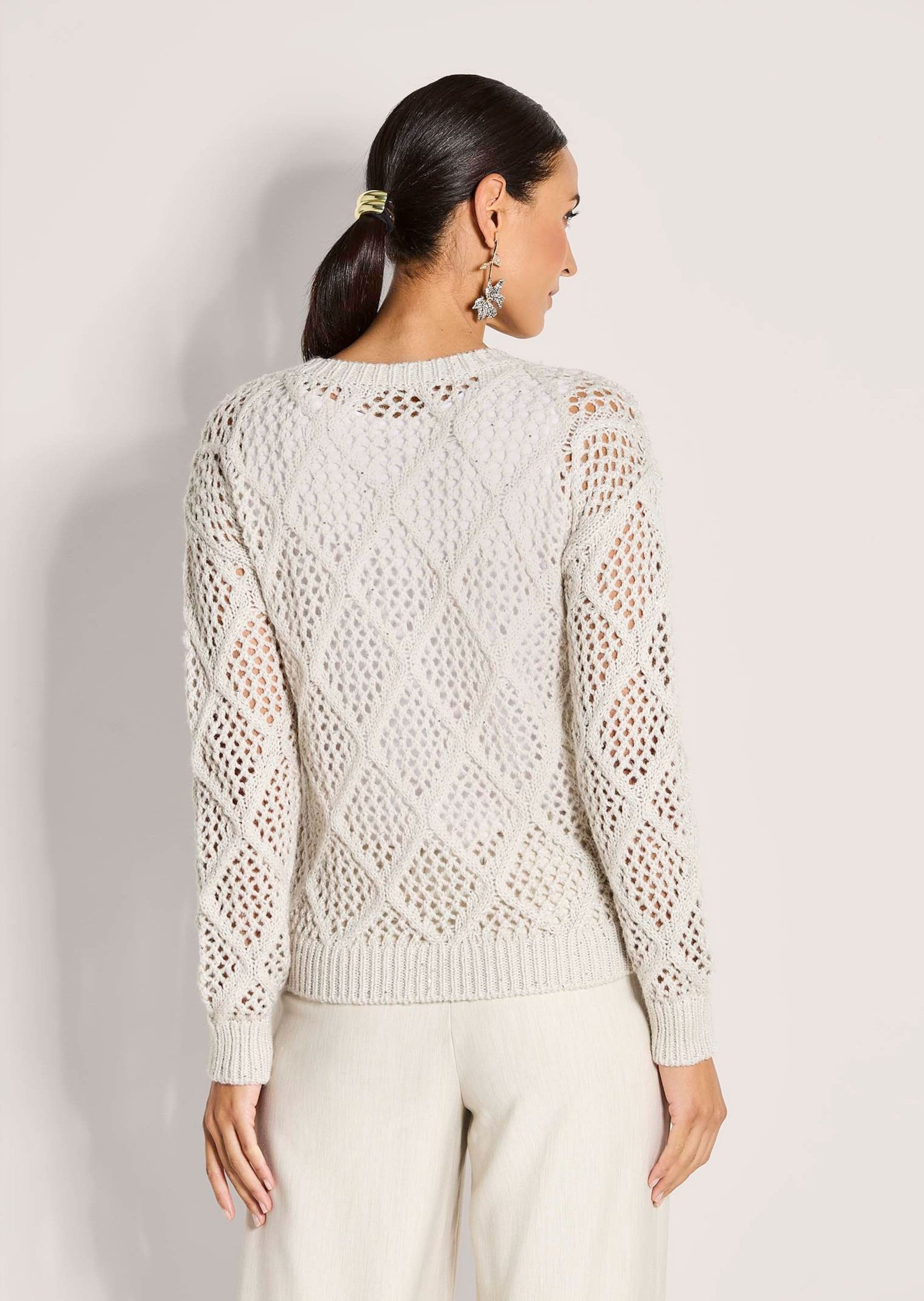 MADELEINE Strickpullover Stilvoller Grobstrickpullover mit Ajour-Muster Leichter Herbstpullover mit U-Boot-Ausschnitt und langen Ärmeln