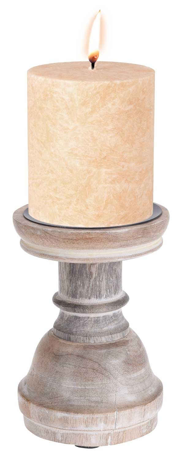 Kerzenständer FENJA, H 14 cm, Mangoholz massiv, Beige, (1 St), geeignet für Stumpenkerzen, Ø 9,5 cm