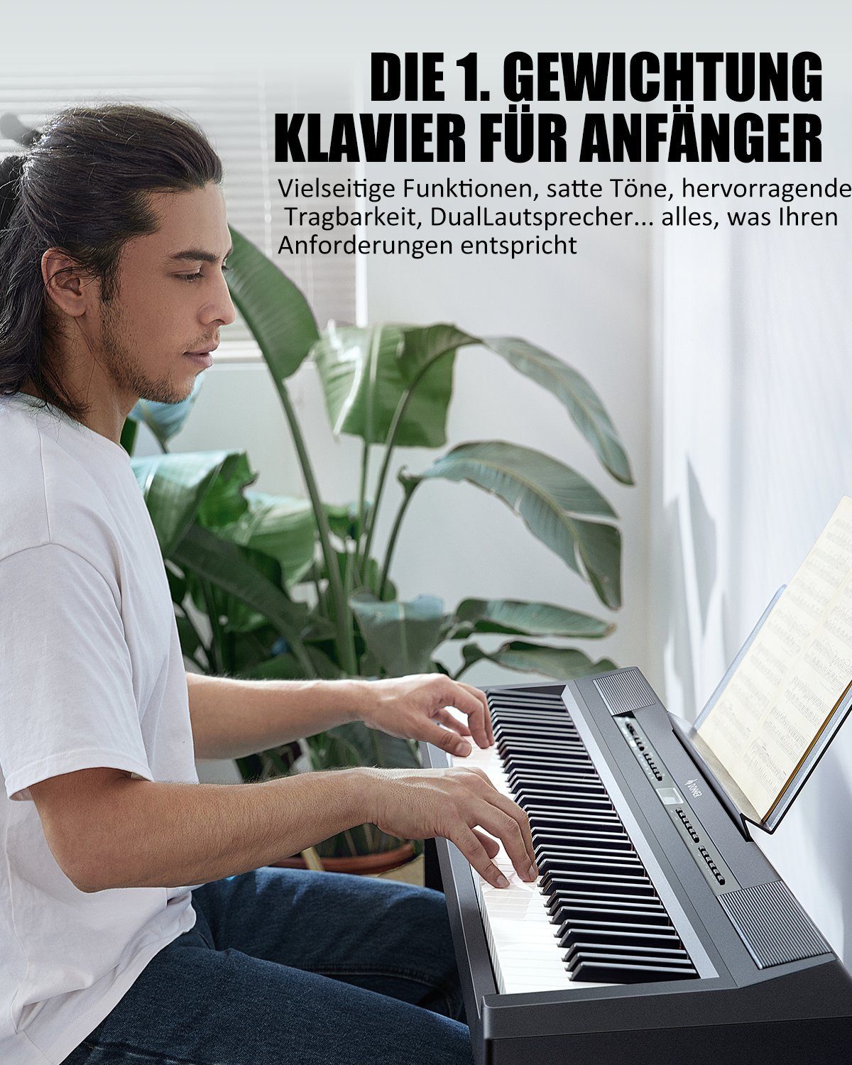Donner Home-Keyboard Digitalpiano E-Piano 88 Tasten Gewichteten Klavier Tastatur DEP-20 (set, 1x Netzteil, 1x Sustain-Pedal, 1x Bedienungsanleitung), mit Pedal,ideal fur Piano-Einsteiger,mit Sustain-Pedal