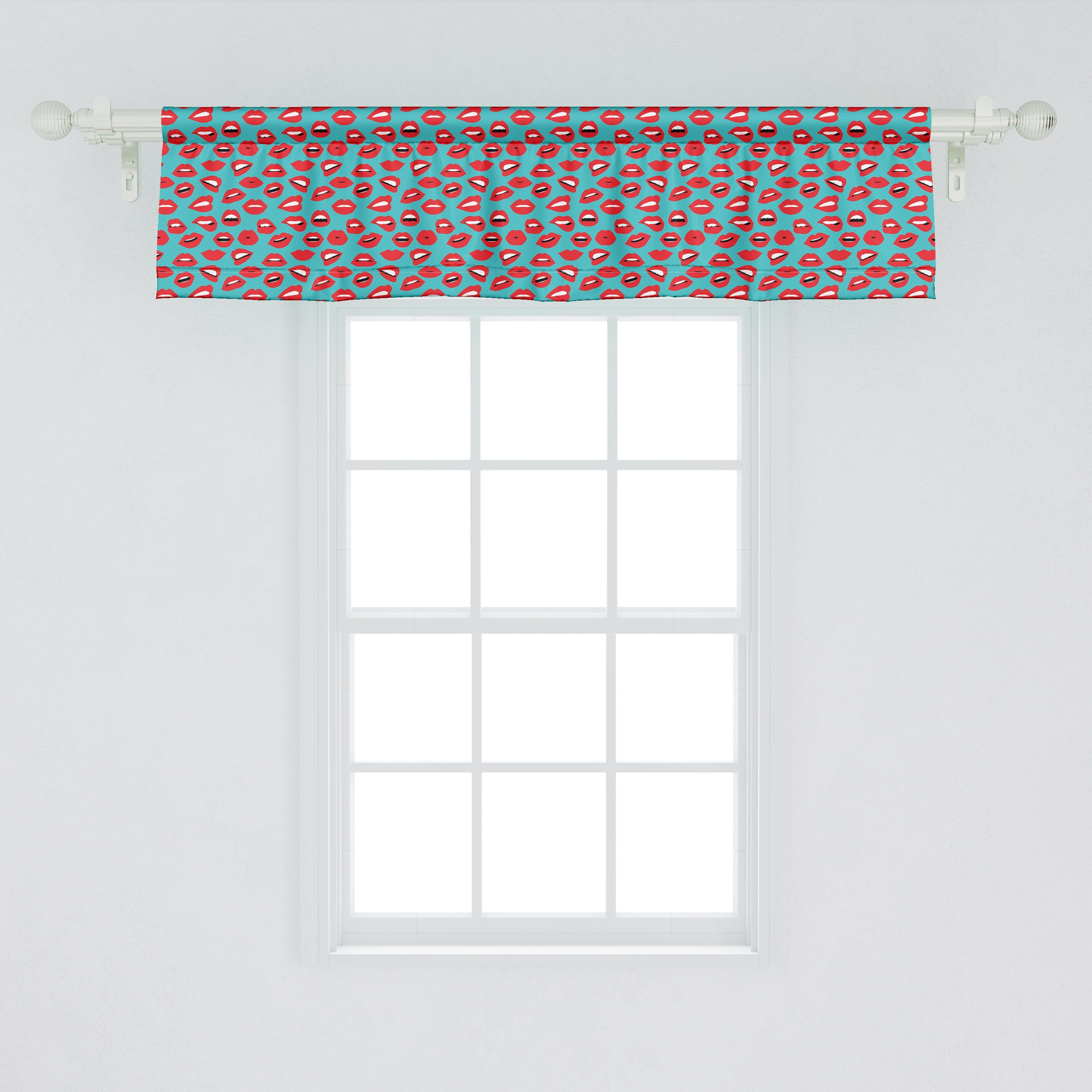 Schlafzimmer Frau Kuss Scheibengardine Abakuhaus, mit für Roter Küche Volant Lippenstift Retro Stangentasche, Microfaser, Dekor Vorhang