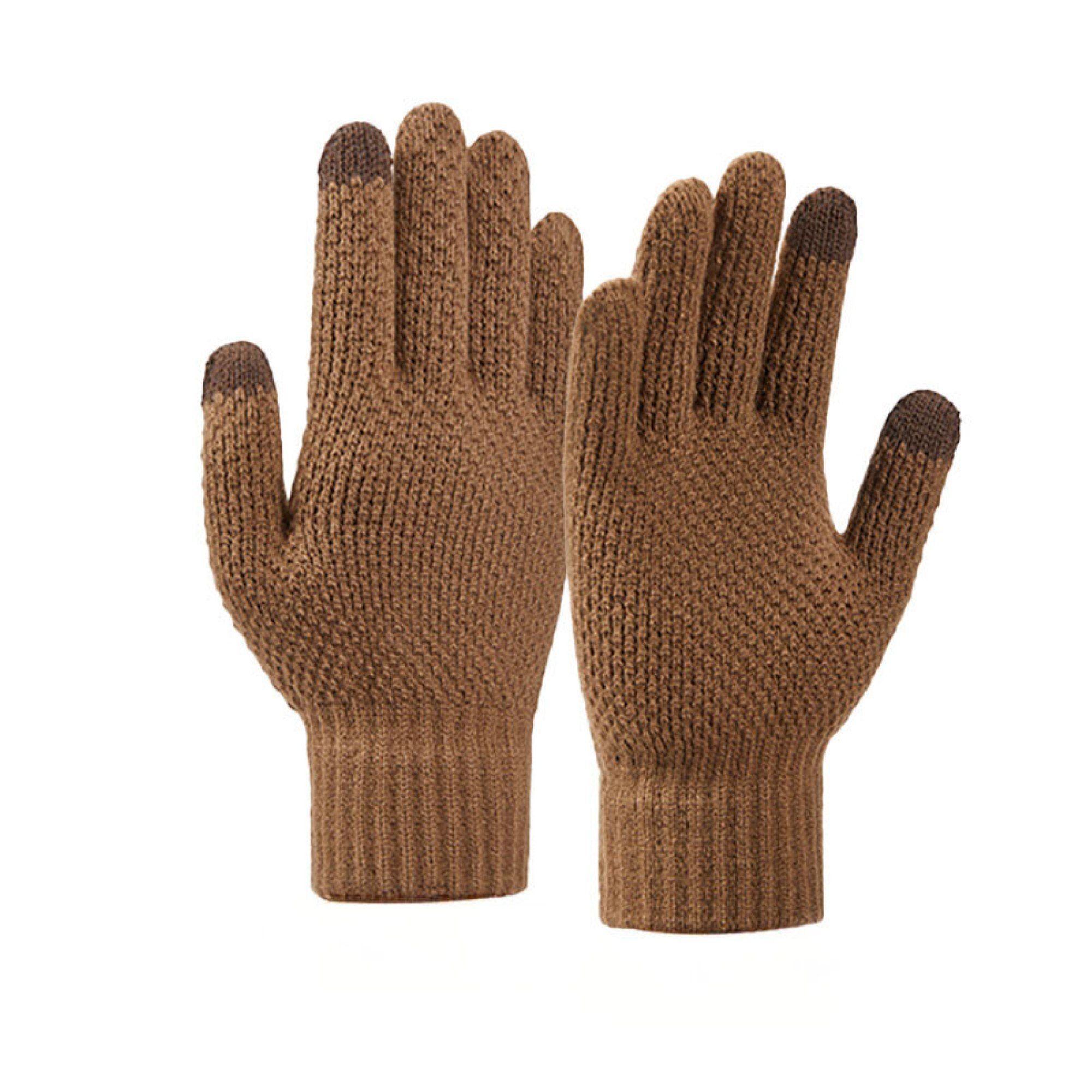 COFI 1453 Fäustlinge Winterliche geflochtene Handyhandschuhe Handwärmer Braun