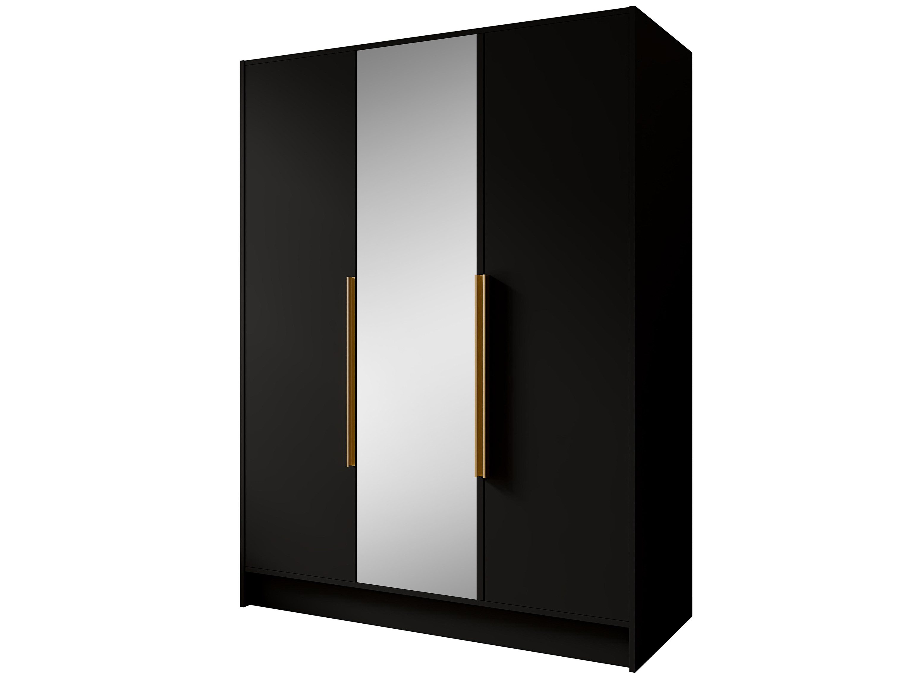 Beautysofa Drehtürenschrank LARO 150 cm mit Spiegel und flexibel anpassbarer Innenaufteilung (Einlegeböden und Kleiderstangen, Griffe Schwarz oder Gold) 3-türiger Kleiderschrank