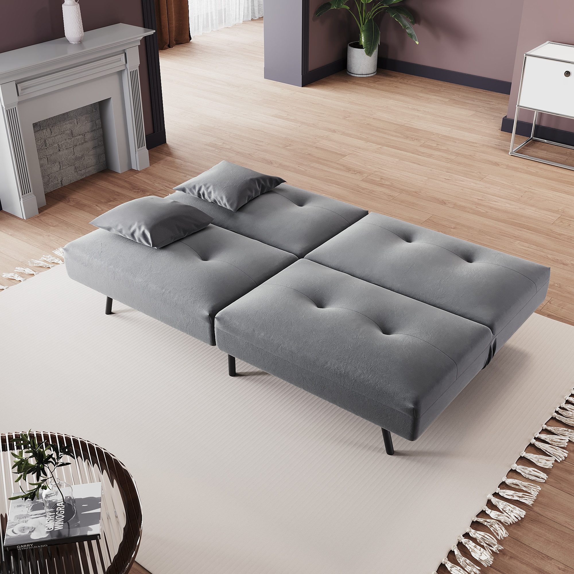 SONNI Schlafsofa Schlafsofa Klappbares Sofabett 180 cm mit verstellbarer Rückenlehne, 2 Kissen, Schlaffunktion, Baby-Samt, 180x89x78cm von SONNI