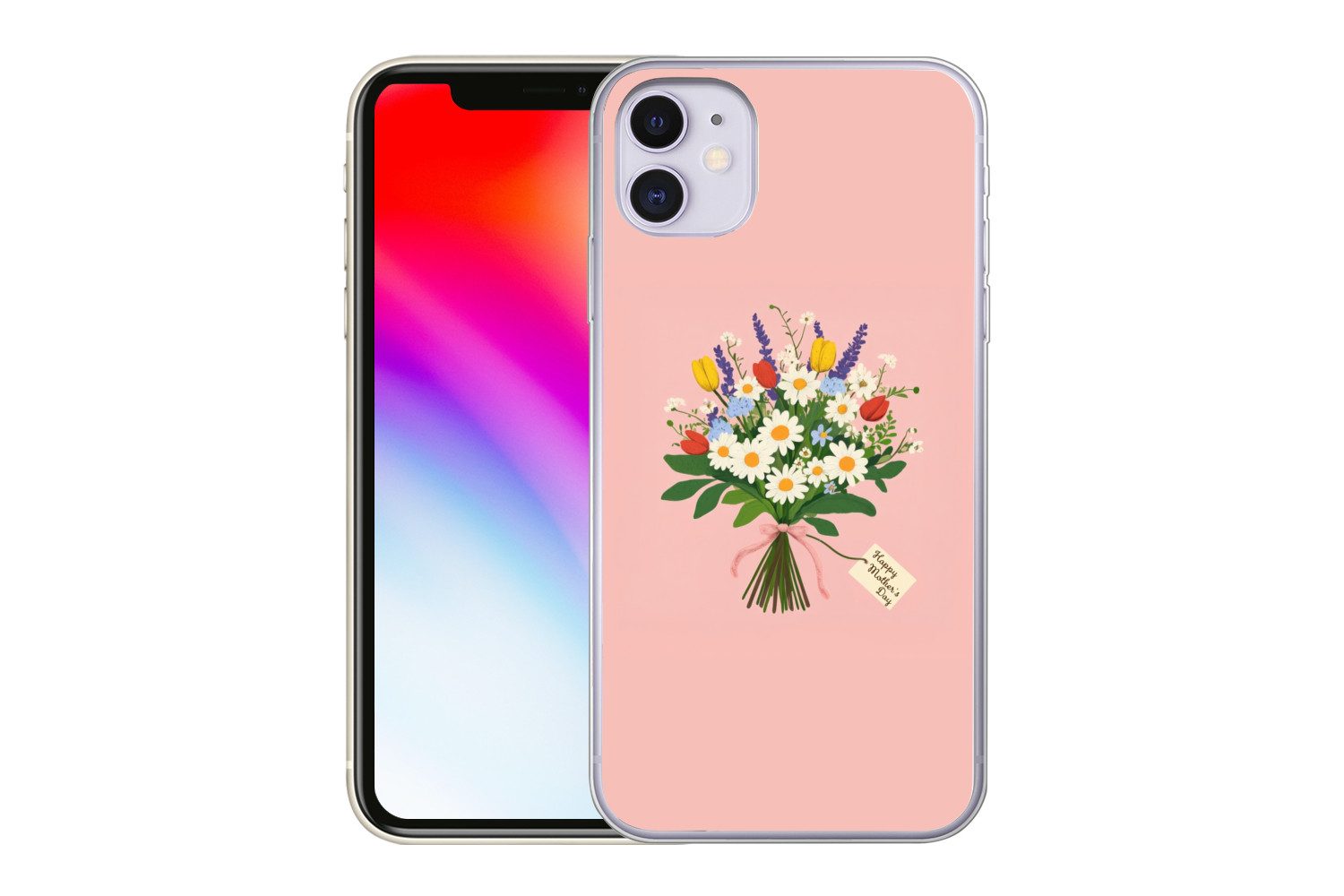 MuchoWow Handyhülle für Apple iPhone 11 Blumen - Farbband - Karte, Smartphone-Bumper, Print, Handy Schutzhülle Dünn