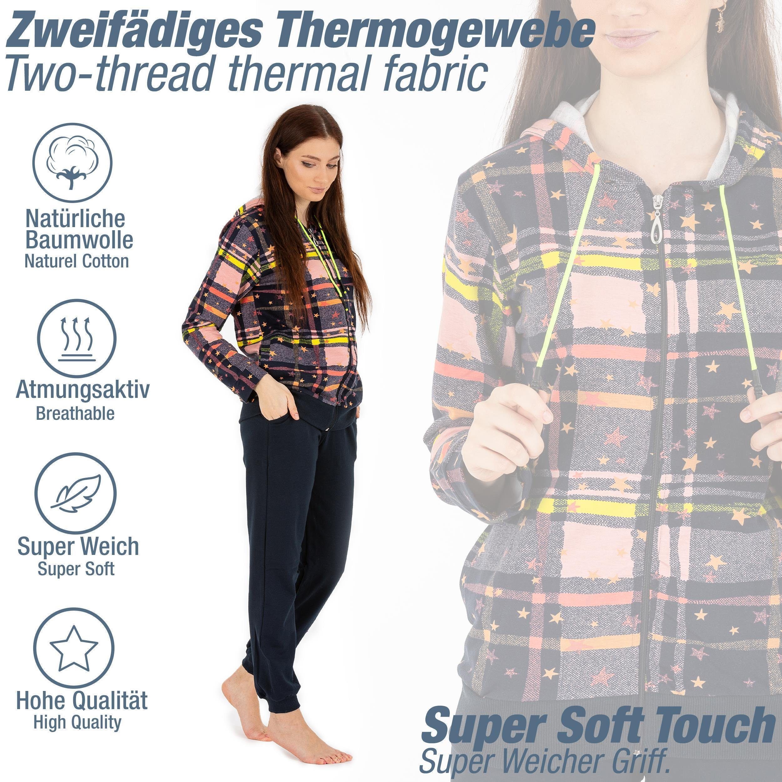 LOREZA Hausanzug Trainingsanzug - Thermo - Kariert Kapuze (Set, 2 tlg)