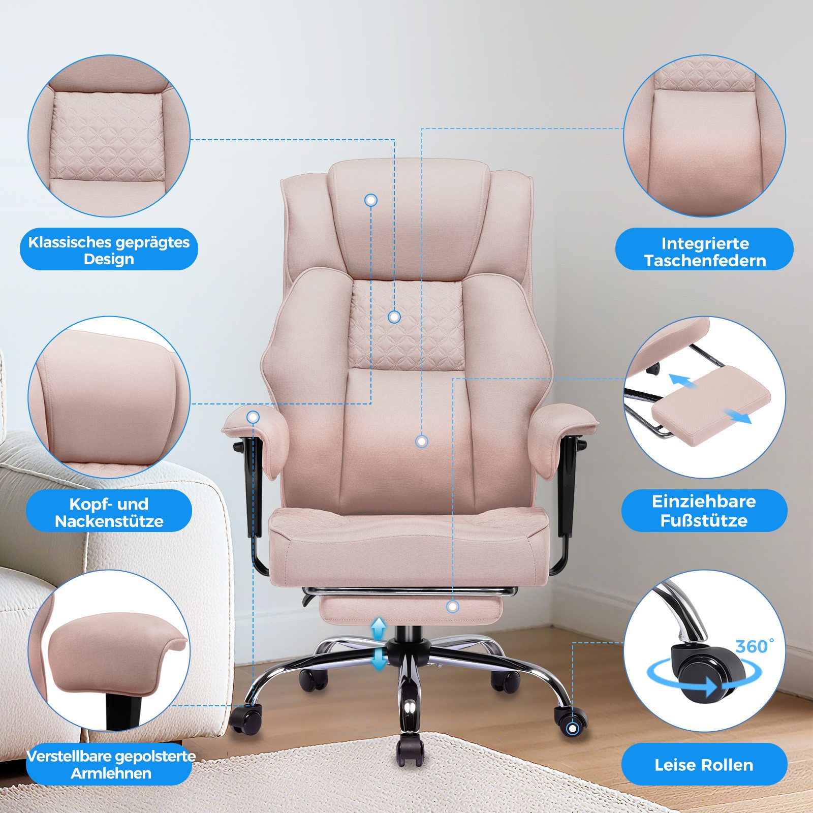 GTPLAYER Gaming-Stuhl für Große und Schwere Personen, ergonomischer Bürostuhl bis 180 kg, 3D Sitzkissen, verstellbar mit Fußstütze für Büro & Gaming