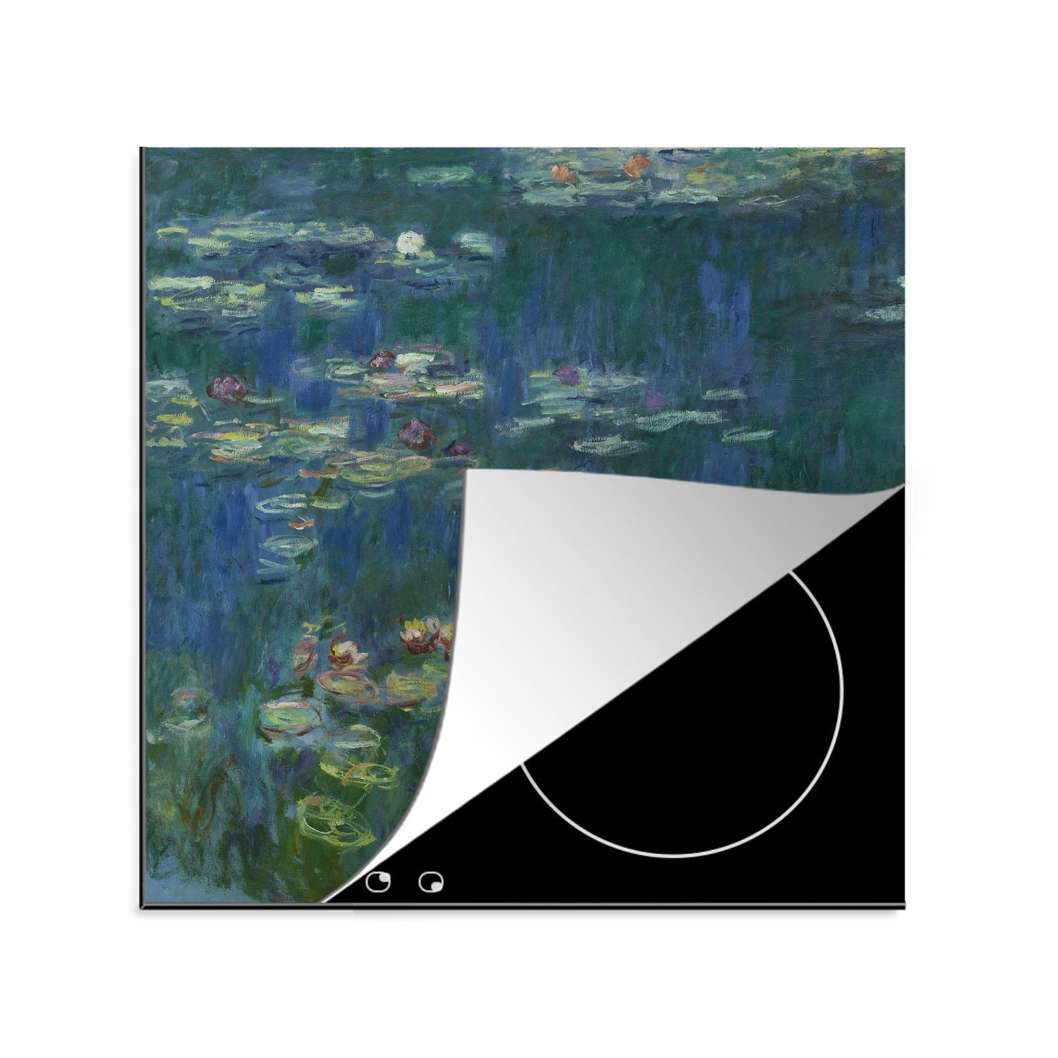 MuchoWow Herdblende-/Abdeckplatte Seerosen grüne Reflexion - Claude Monet, Vinyl, (1 tlg), 78x78 cm, Ceranfeldabdeckung, Arbeitsplatte für küche