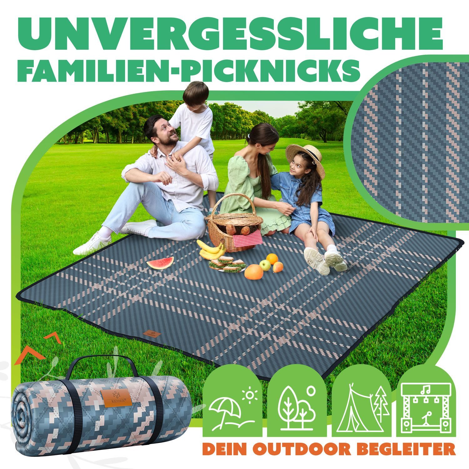 Picknickdecke, KESSER, Stranddecke Outdoor Decke XXL