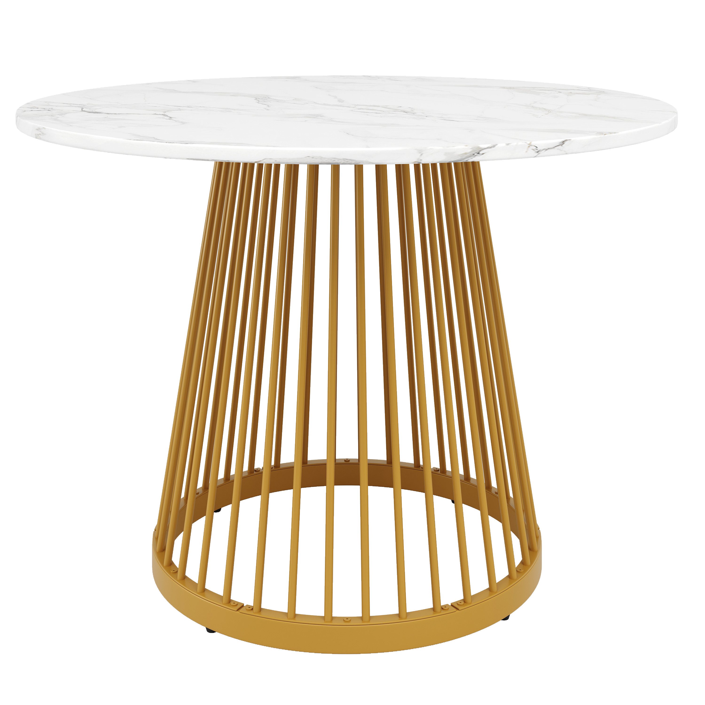 Flieks Esstisch (80x76 cm, 1-St., 1 Tisch), runder Küchentisch, Tischplatte in weiße Marmoroptik, Metallbeine