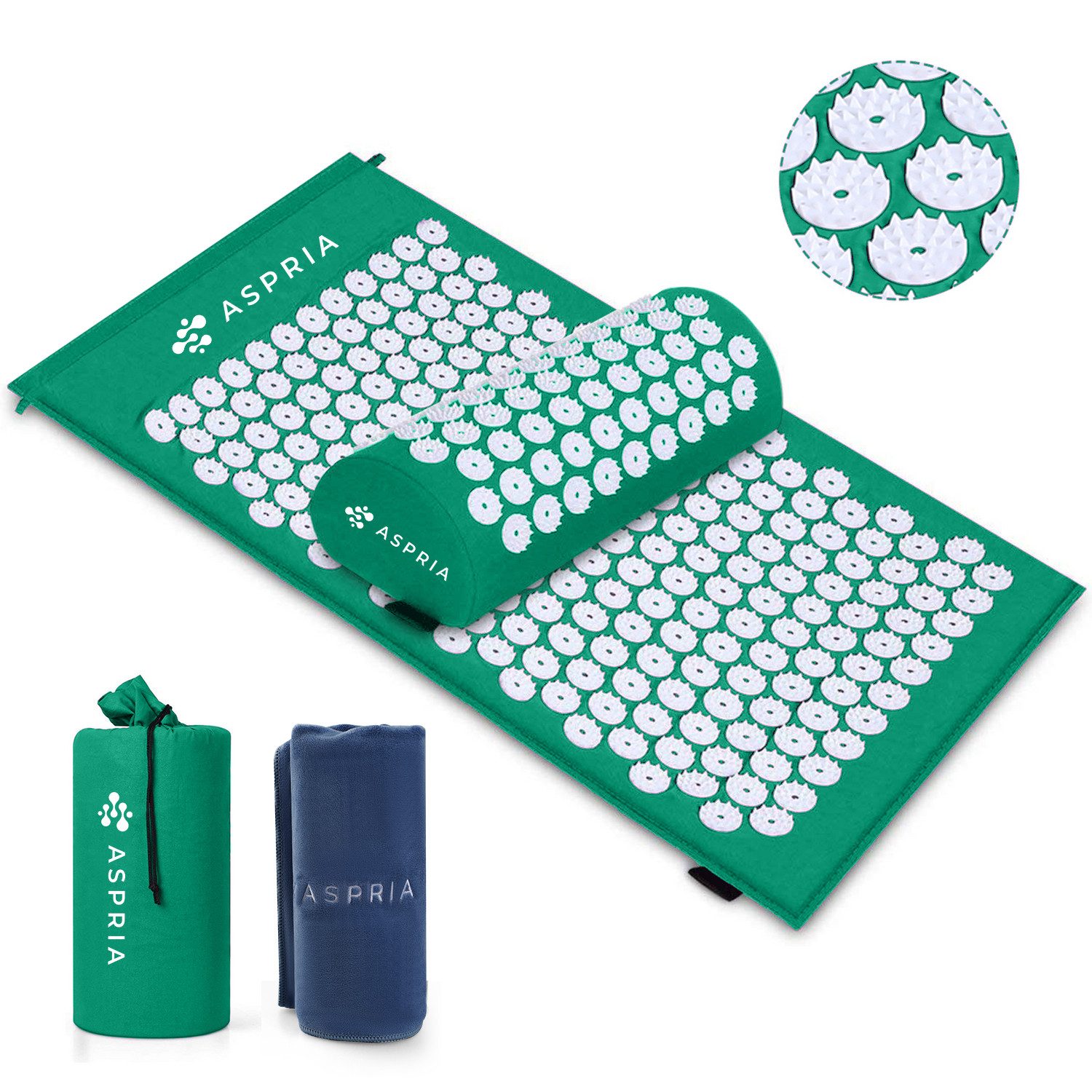 ASPRIA Yogamatte Akupressur-Set, Akupressurmatte & Akupressurkiss zur Entspannung, Whigre Akupressur-Set