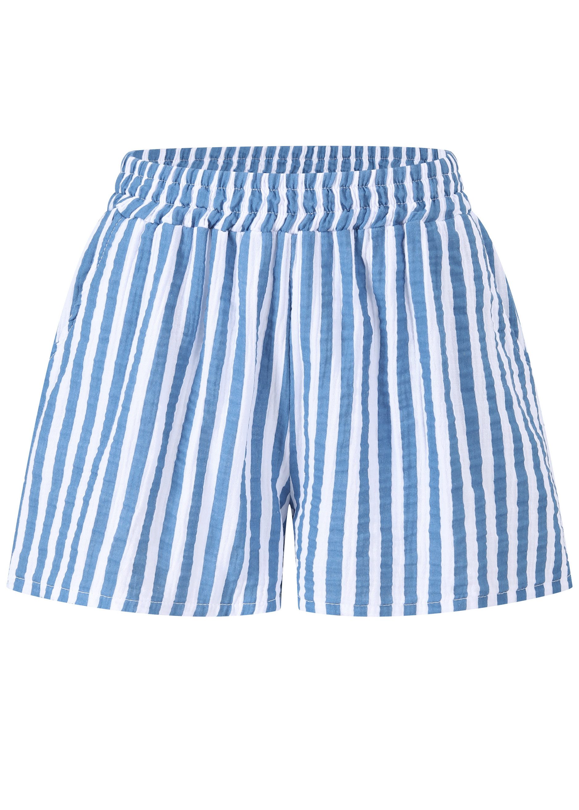 SASSYCLASSY Shorts Musselin Shorts Damen gestreift aus Baumwolle Leichte Mu günstig online kaufen