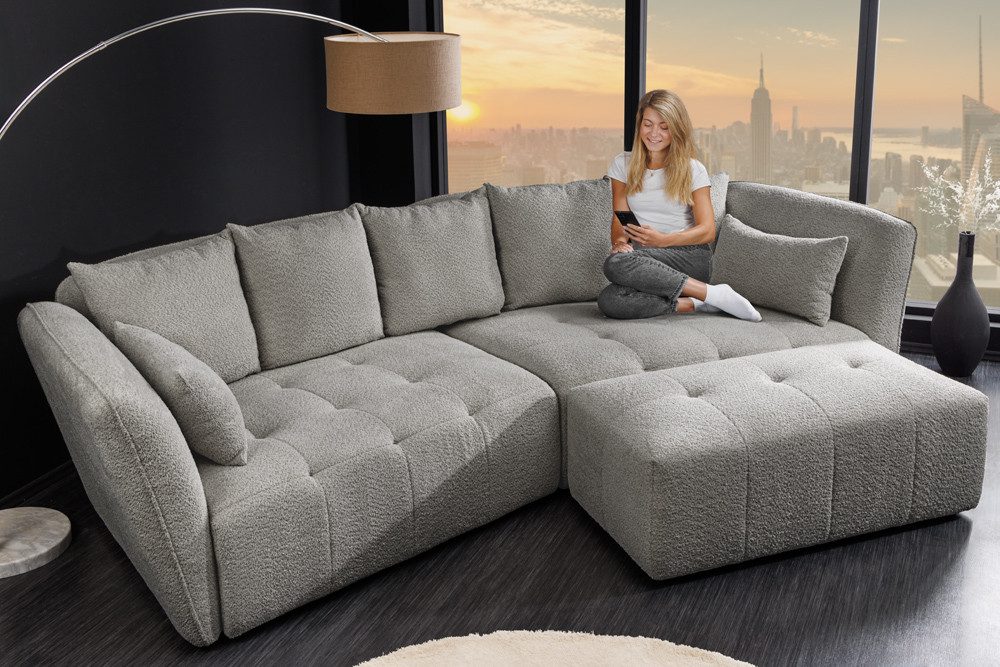 riess-ambiente Big-Sofa ROYAL 295cm grau - Bouclé, Federkern-Polsterung, Nosagfederung, modern, Einzelartikel 1 Teile, XXL-Couch mit Kissen & Rundum-Bezug - ideal für Gäste- und Wohnzimmer