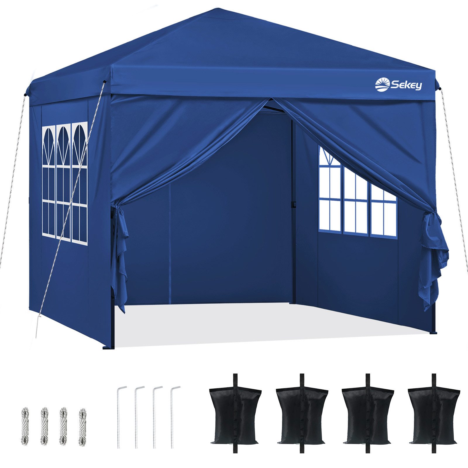 Sekey Faltpavillon 2x2/3x3/3x6 m, Gartenpavillon mit 4 Seitenteilen Partyzelt Wasserdicht, mit 4 Seitenteilen, Gartenpavillon 3 x 3 winterfest, Pavillon Pop Up Partyzelt, für Garten