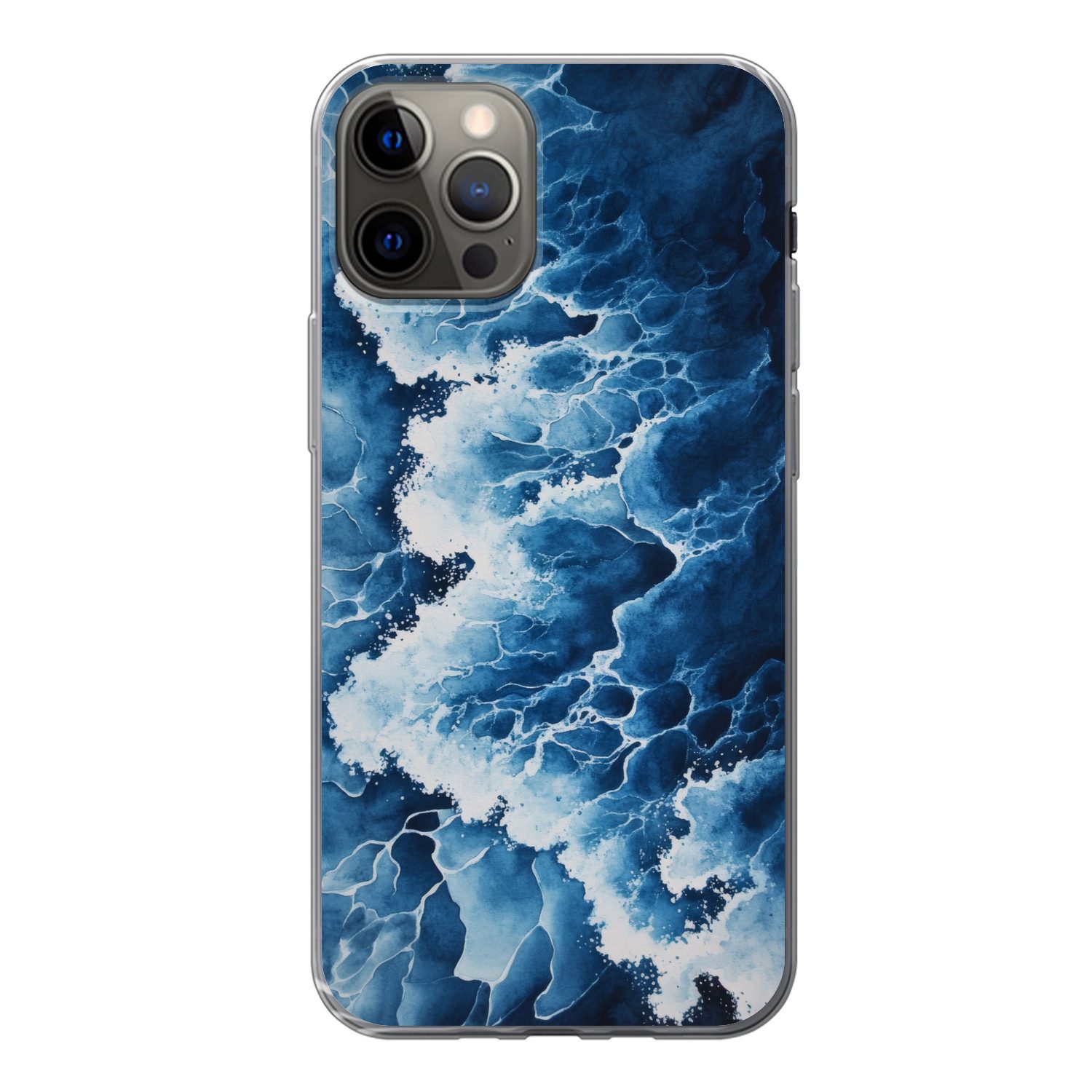 MuchoWow Handyhülle für Apple iPhone 12 Pro Wellen - Blau - Schaumstoff, Smartphone-Bumper, Print, Handy Schutzhülle Dünn
