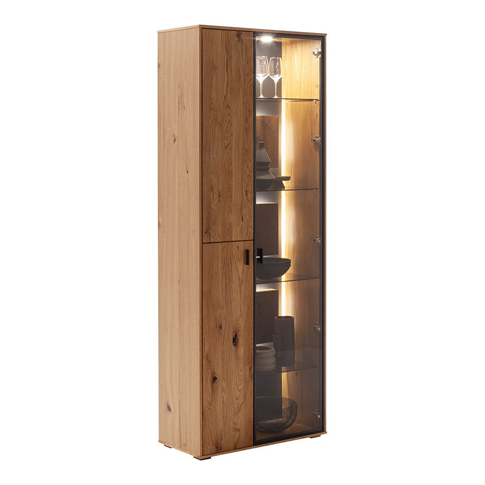 Lomadox Vitrine AVETRANA-05 Vitrinenschrank, in Wildeiche geölt inkl. LED-Beleuchtung