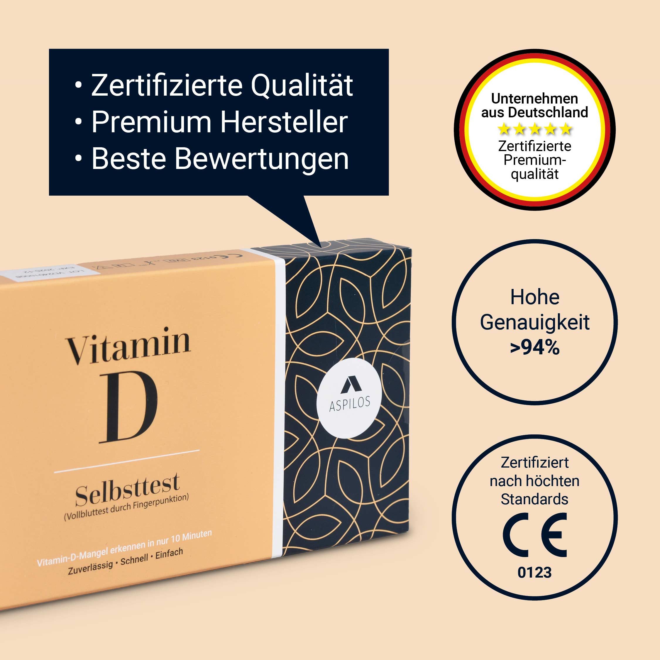 ASPILOS Hämoglobin-Schnelltest Vitamin D Mangel Selbsttest für Zuhause in 10 Minuten, Bluttest, selbst durchführbar, 25-Hydroxy-Vitamin D, 1-tlg., Schnelltest b – Bild 5 von 5