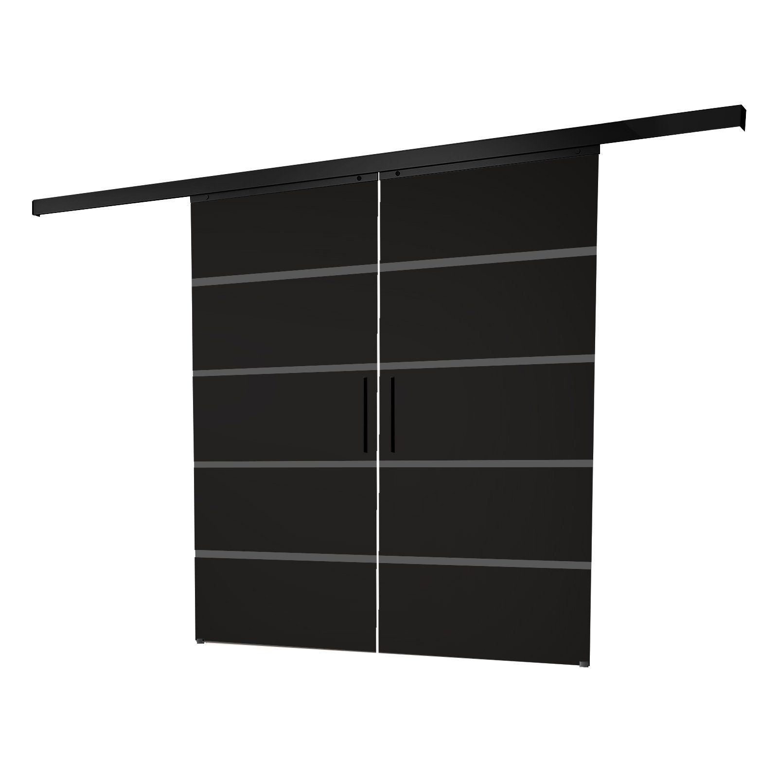 inova wohnen Doppelschiebetür Glas Blockstreifen schwarz 180 x 203,5 cm (Komplett Set), mit Schienensystem