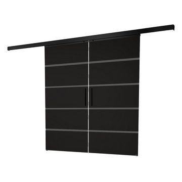 inova wohnen Doppelschiebetür Dekor Blockstreifen schwarz (inkl. Stabgriff und Schienensystem in Schwarz), 180 x 203,5 cm